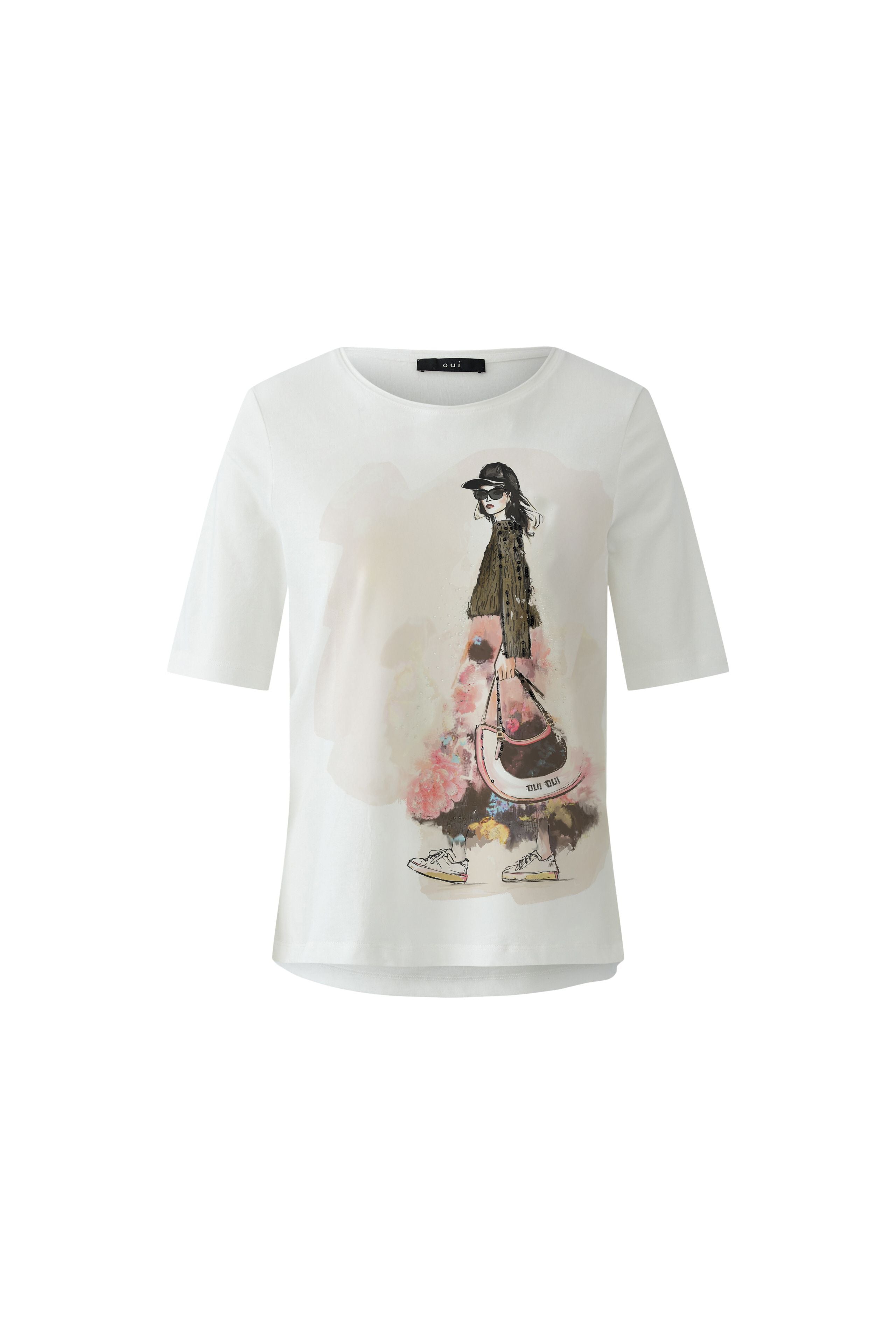 Oui Fashion Girl Motif off-white T-shirt full length front view