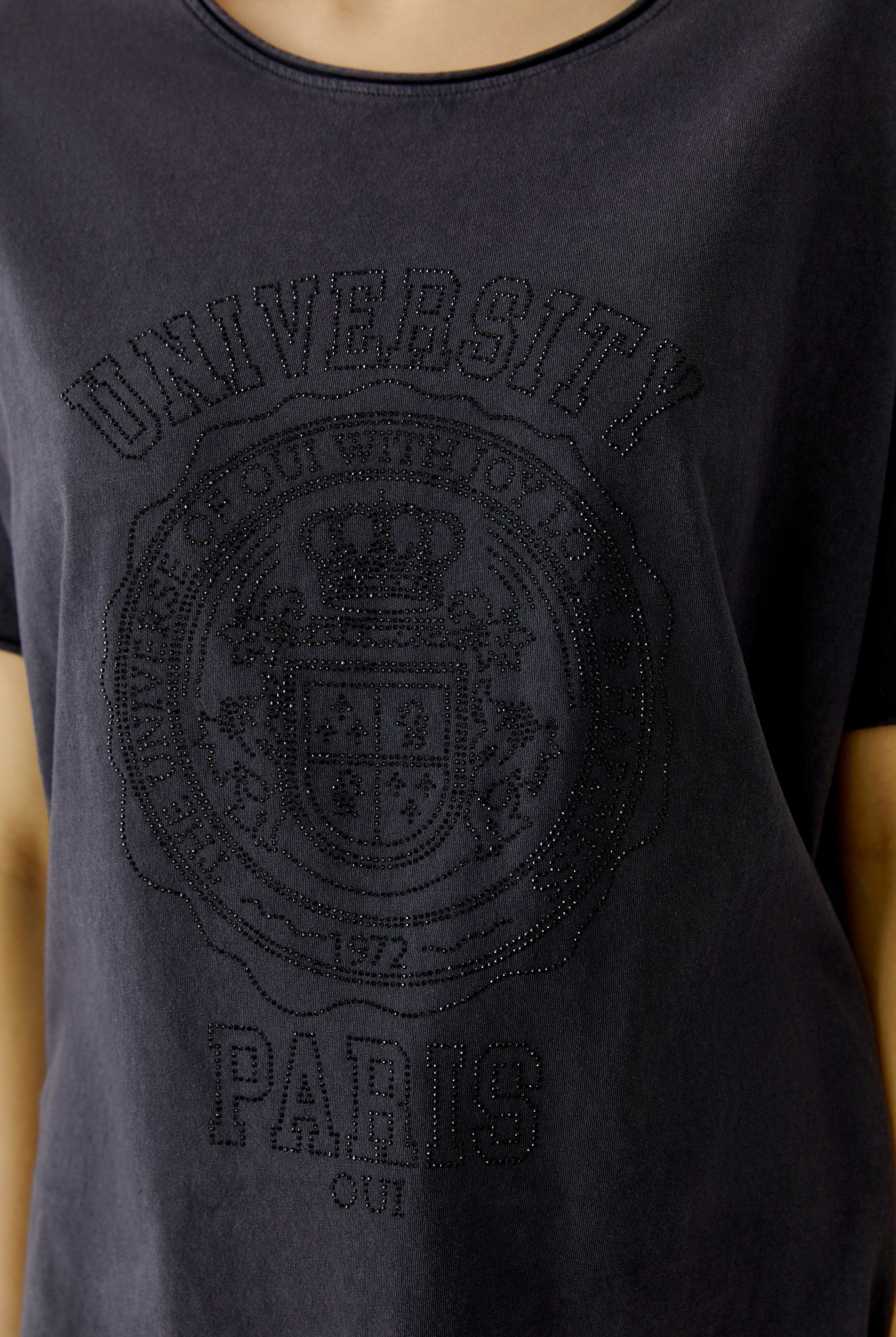Oui glitter stone embellished university motif T-shirt detail
