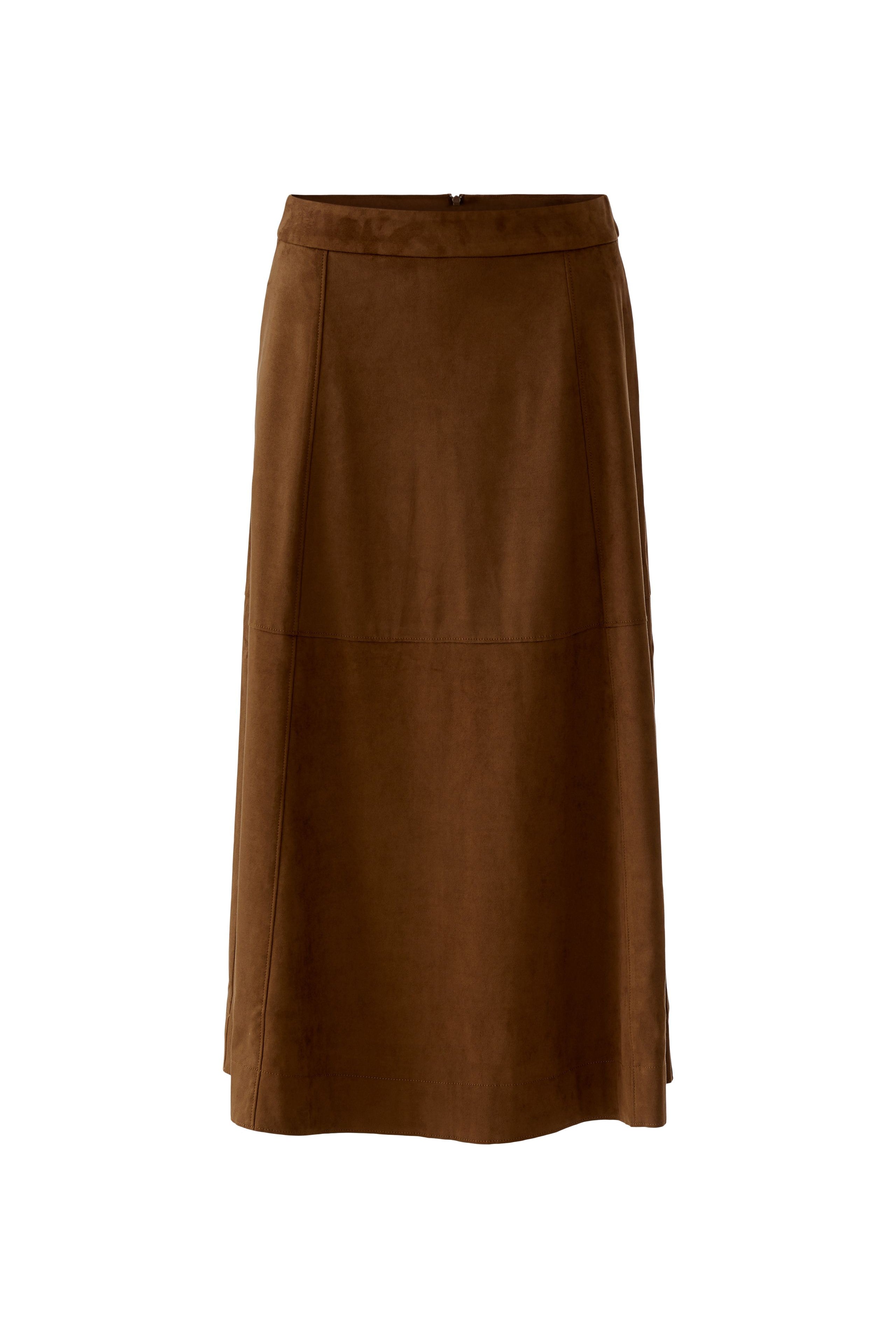 Oui suede look midi skirt fudge brown front full length view