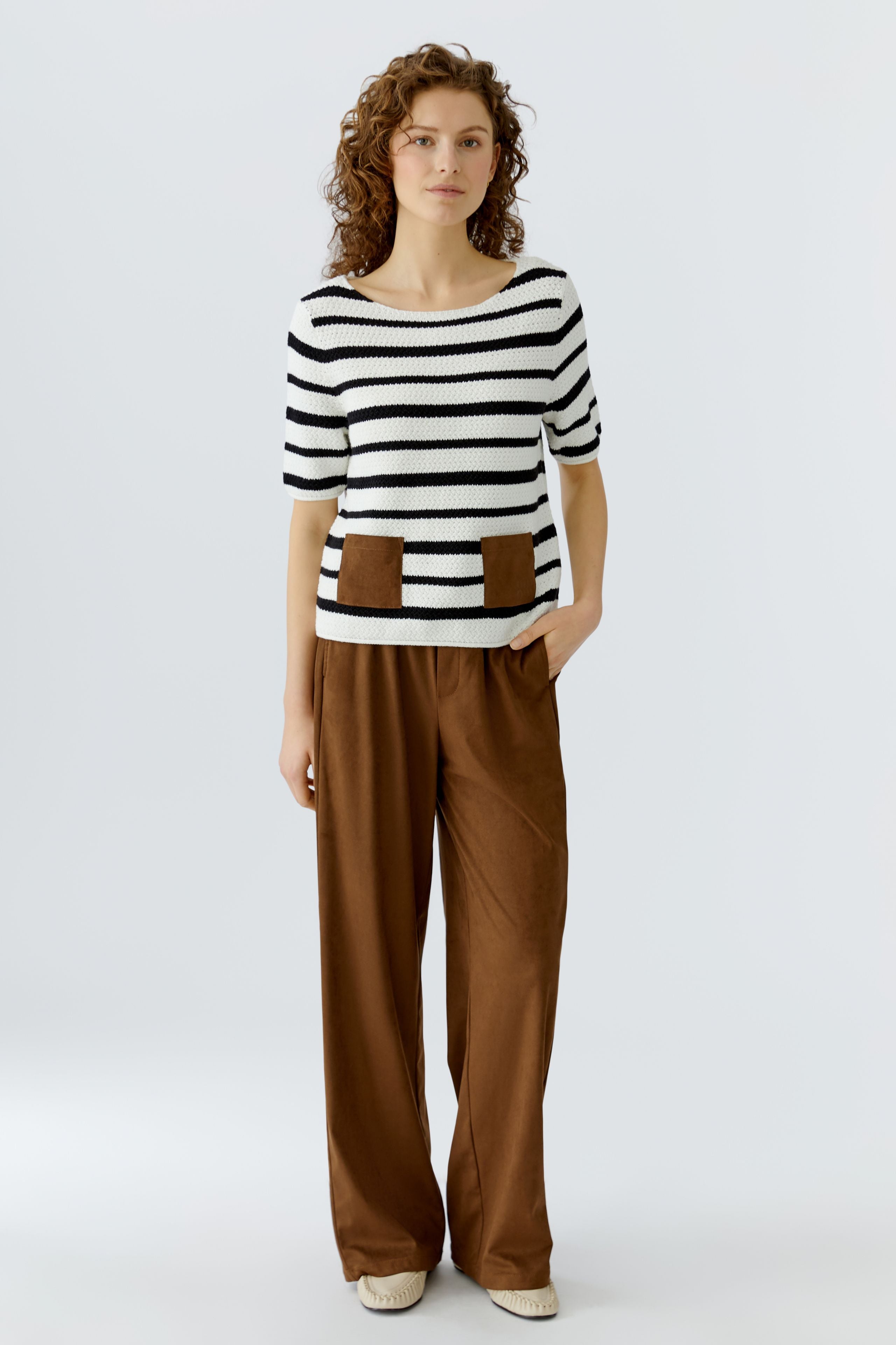 Oui brown wide leg trousers women styled outfit