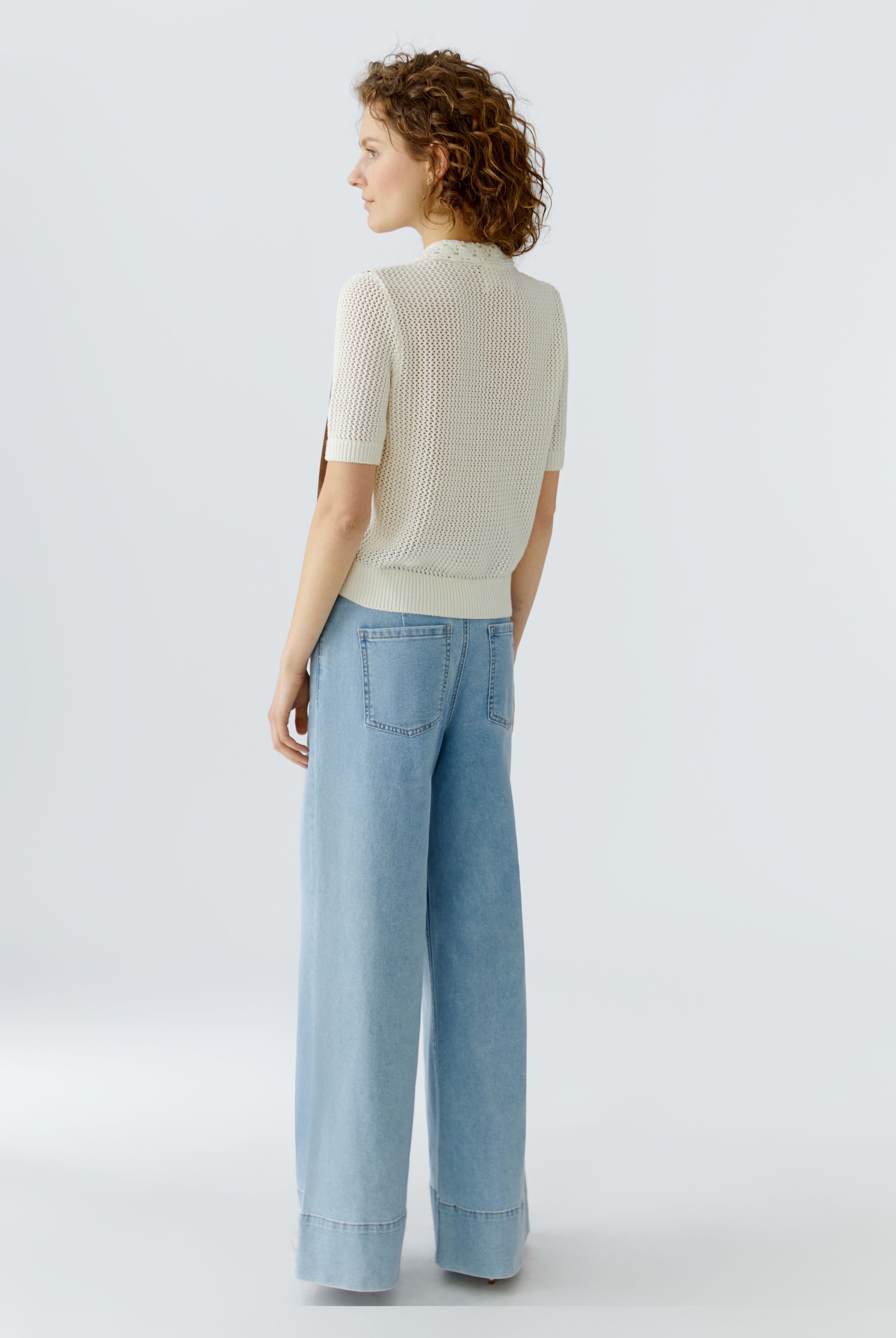 Oui short sleeve crochet cardigan back view