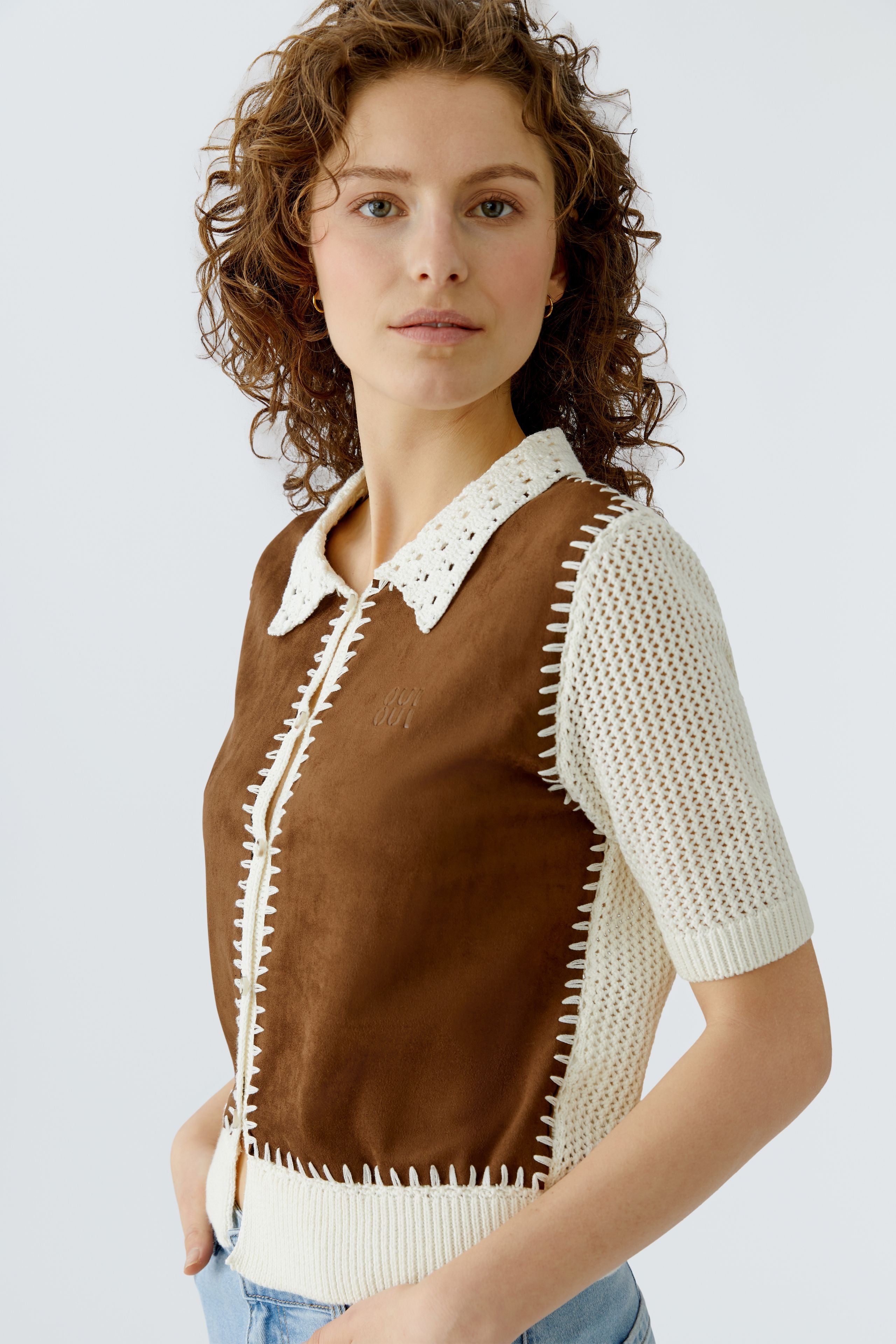 Oui crochet collar cardigan women detail