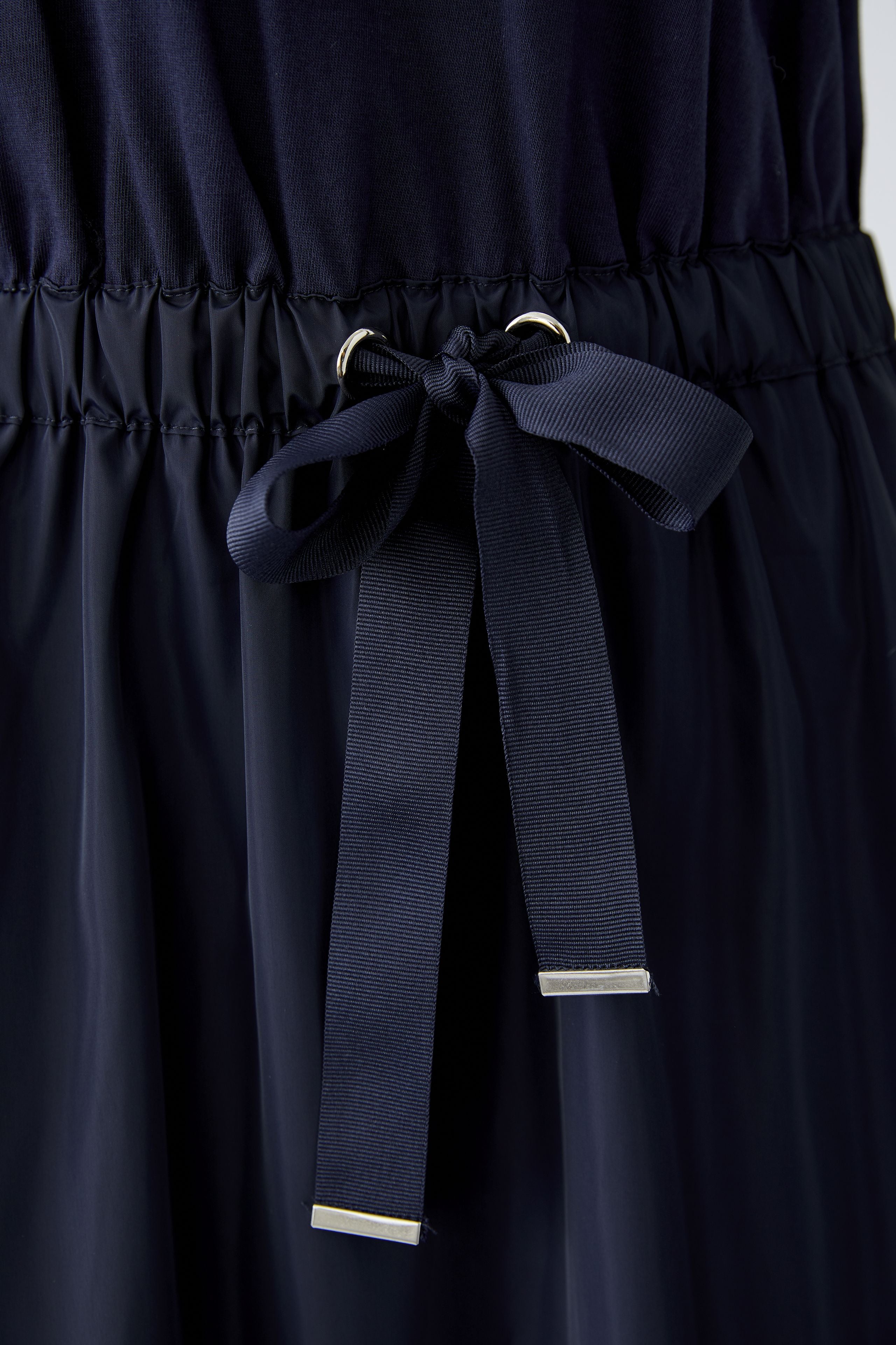 Oui navy cotton top taffeta skirt maxi dress belt detail