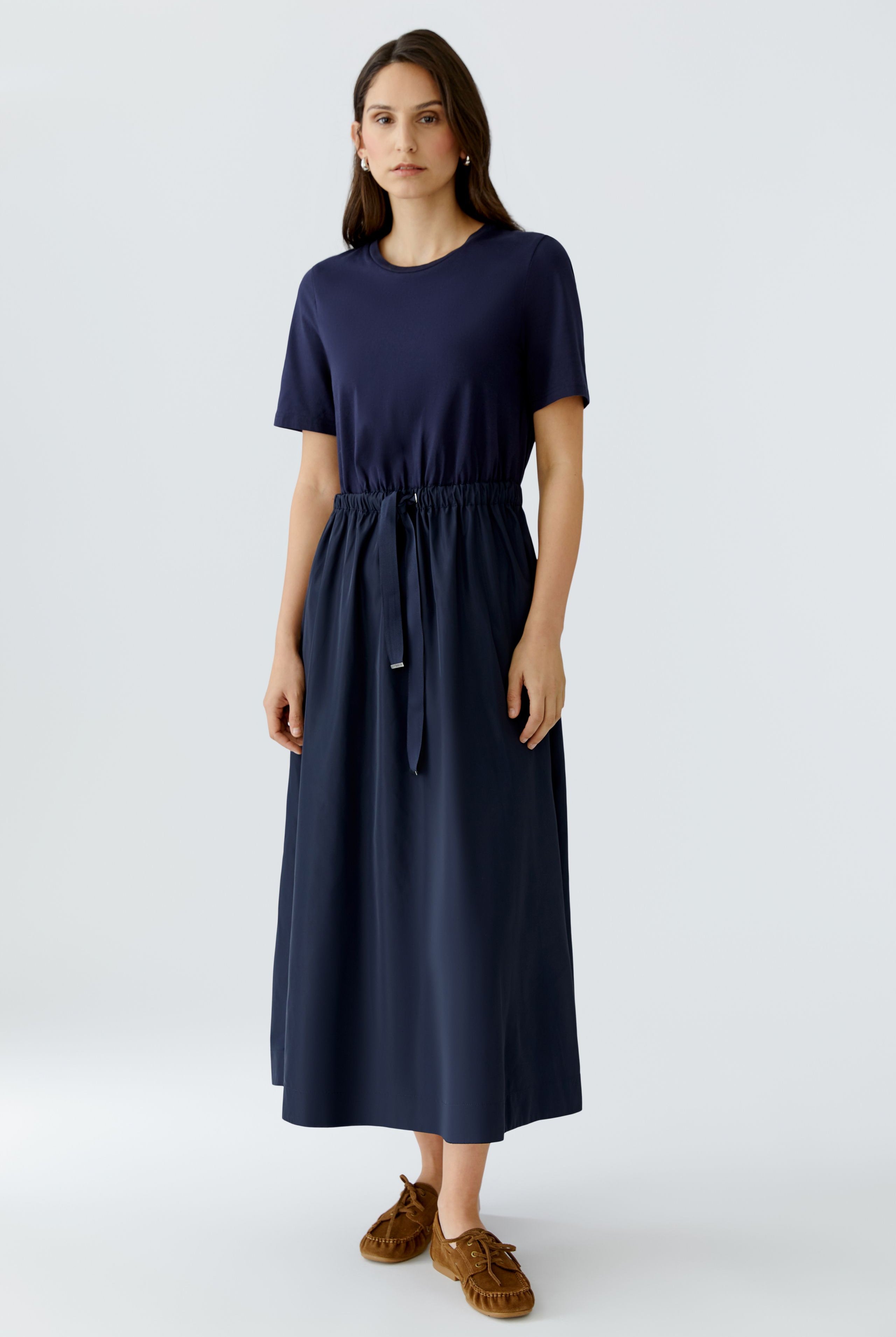 Oui navy cotton maxi dress front full length view