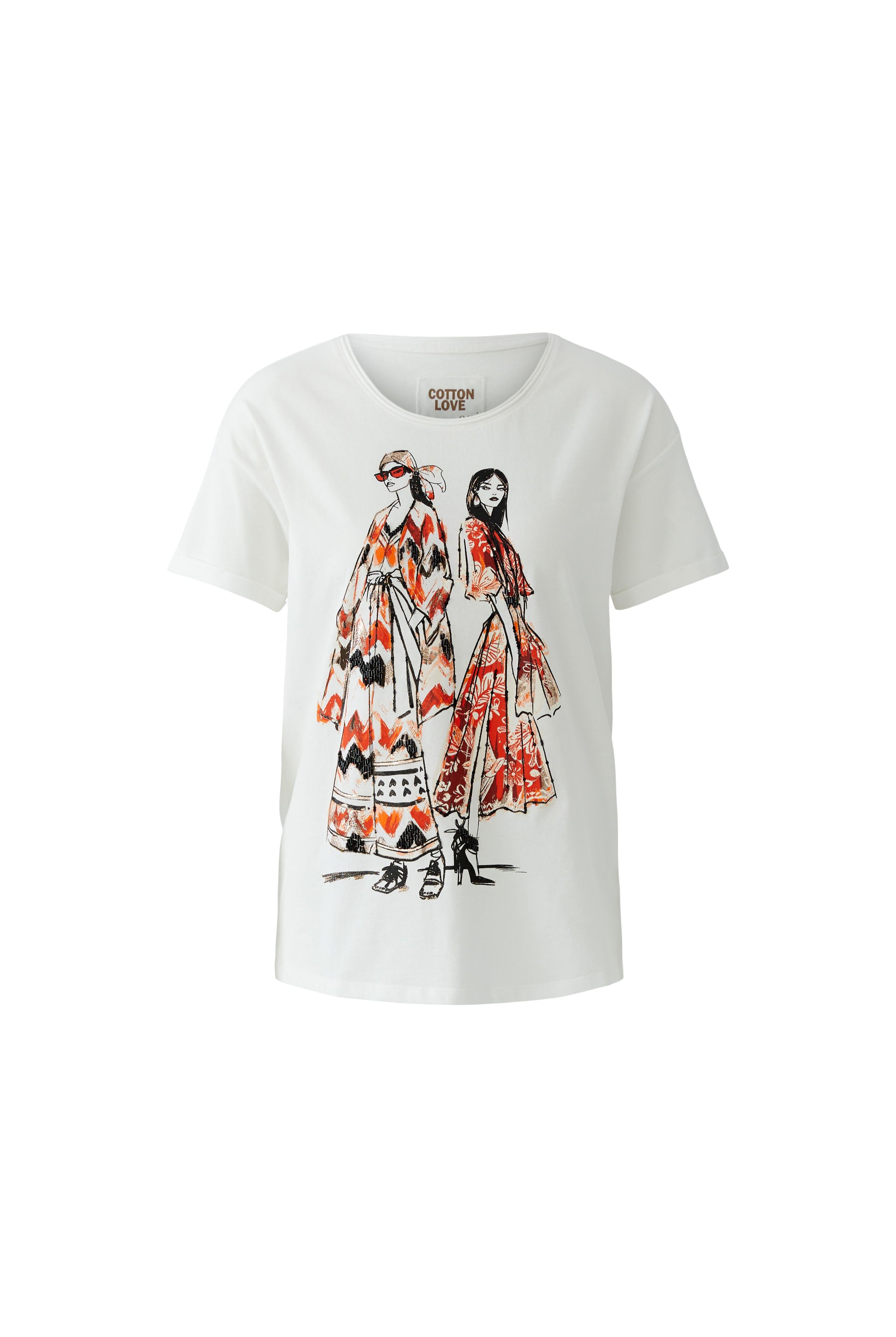 Oui white fashion illustration T-shirt with bead and sequin detail product image