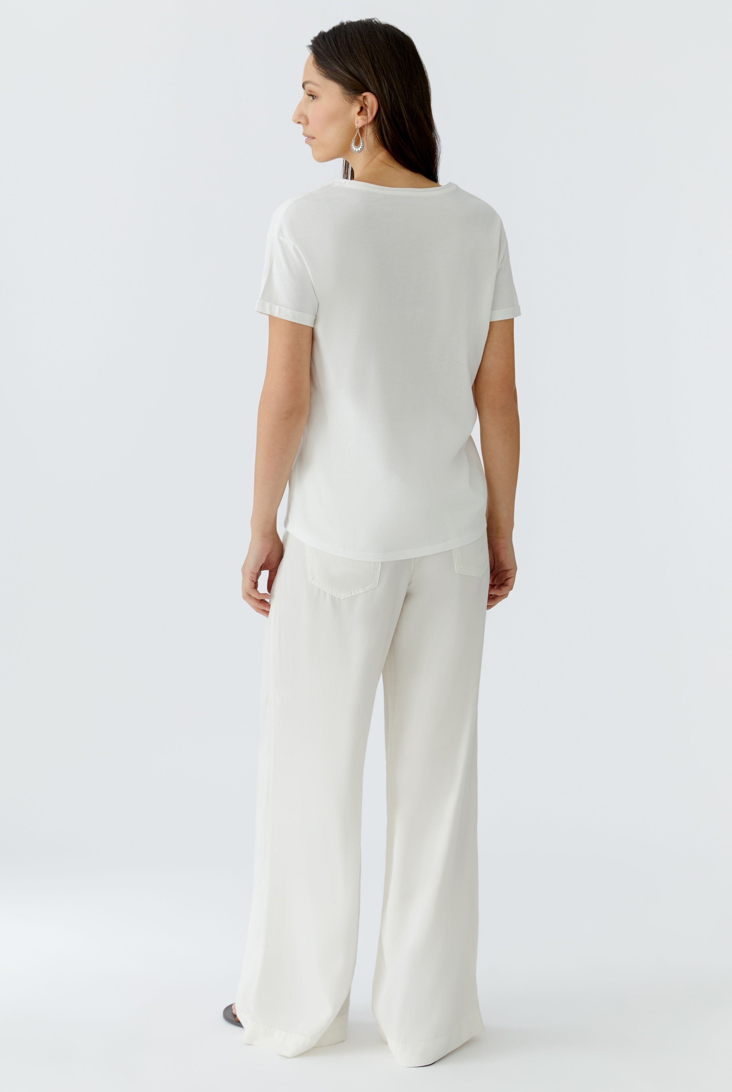 Oui white cotton graphic T-shirt with fashion print back view