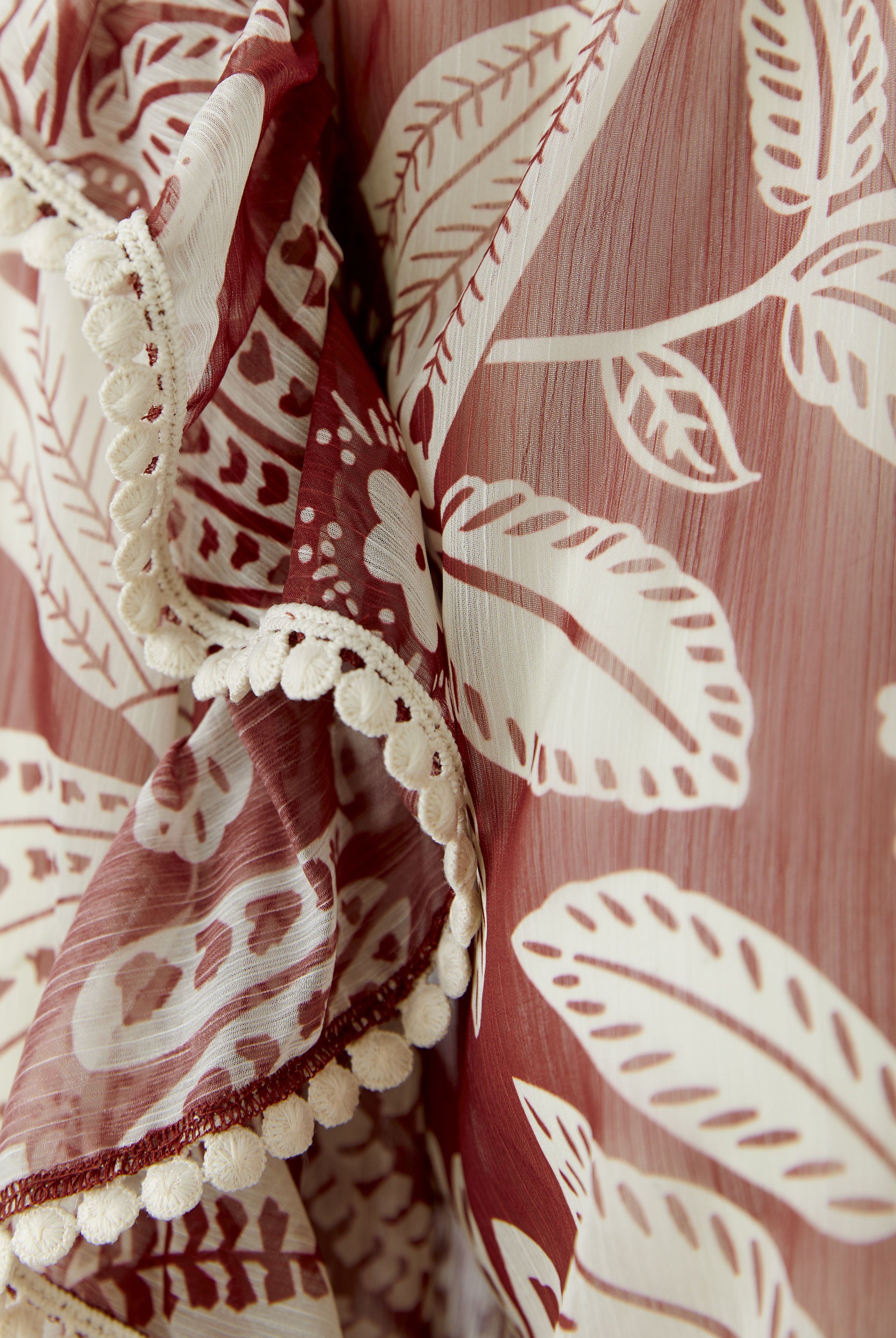 Oui red cream blouse sheer fabric detail