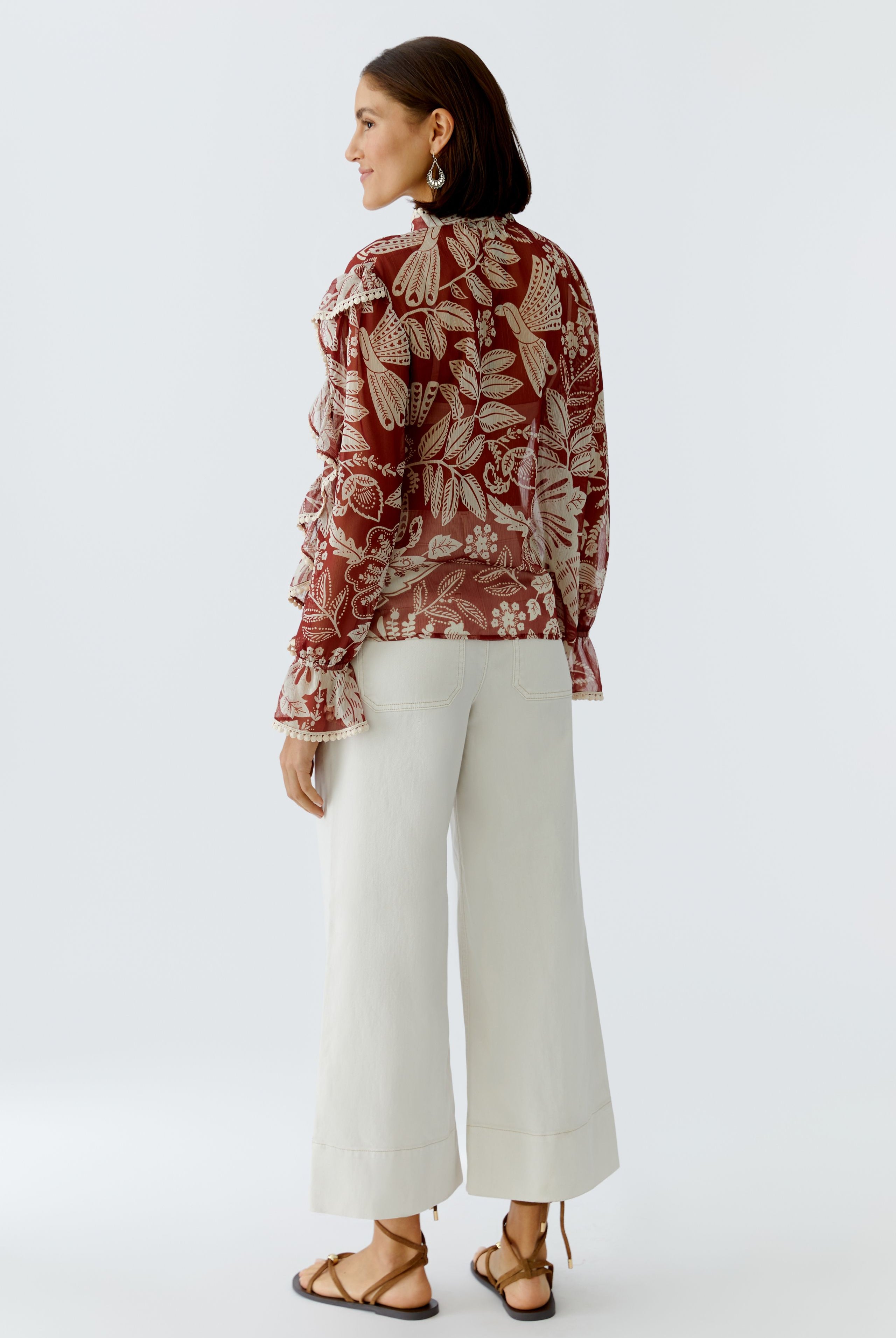 Oui botanical print blouse back view long sleeve