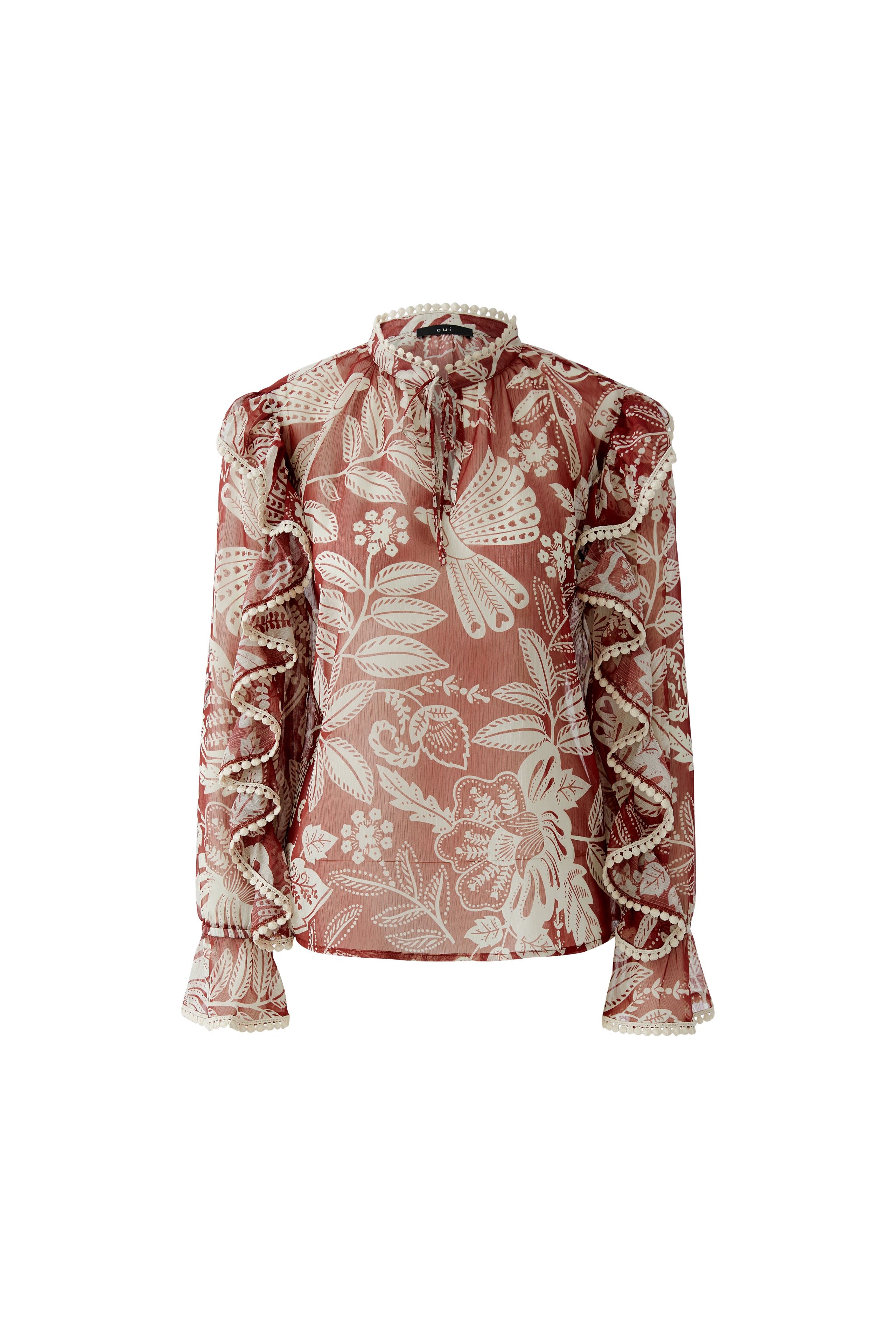 Oui red botanical blouse lightweight printed summer top