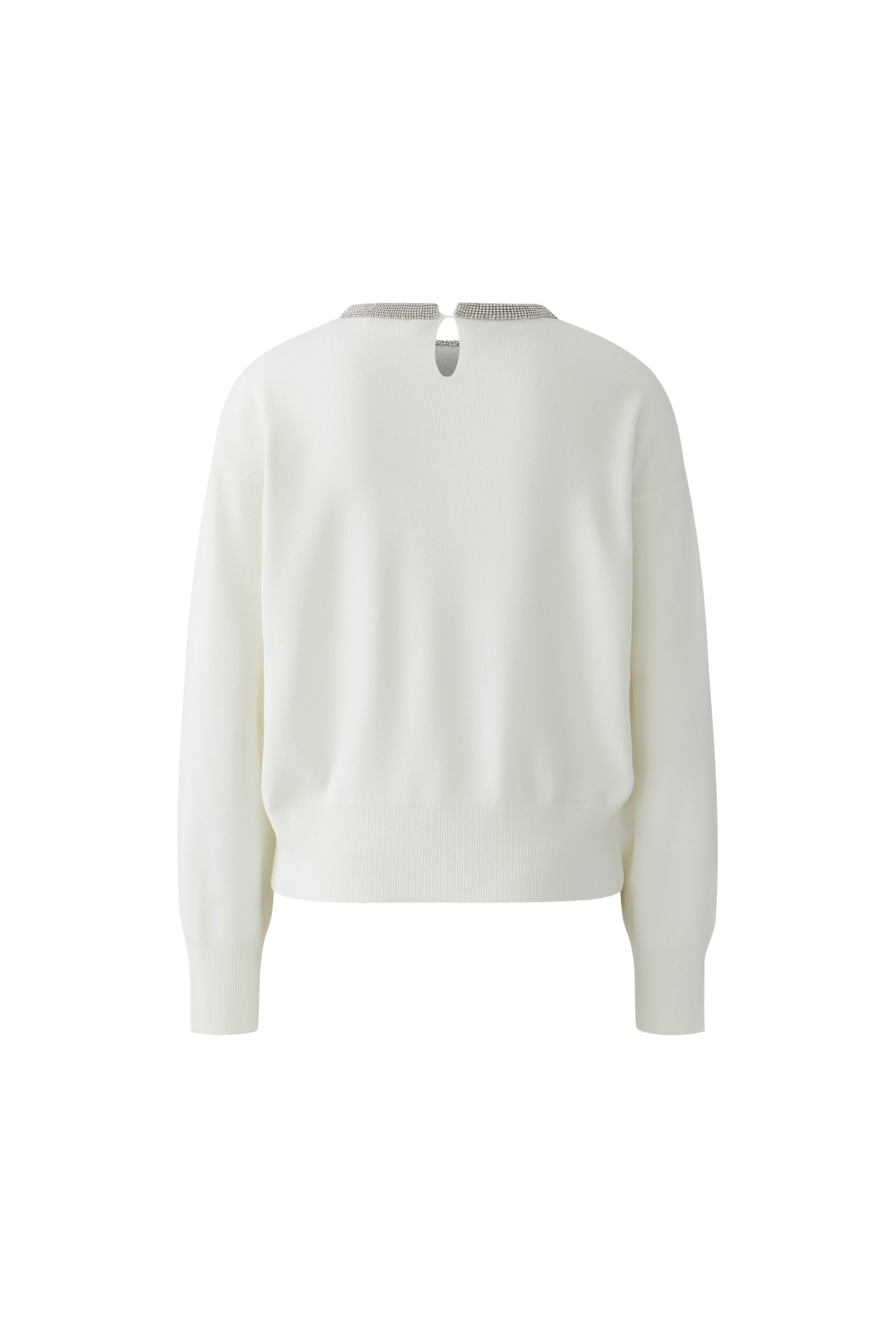 Oui off white long sleeve jumper with embellished collar back view