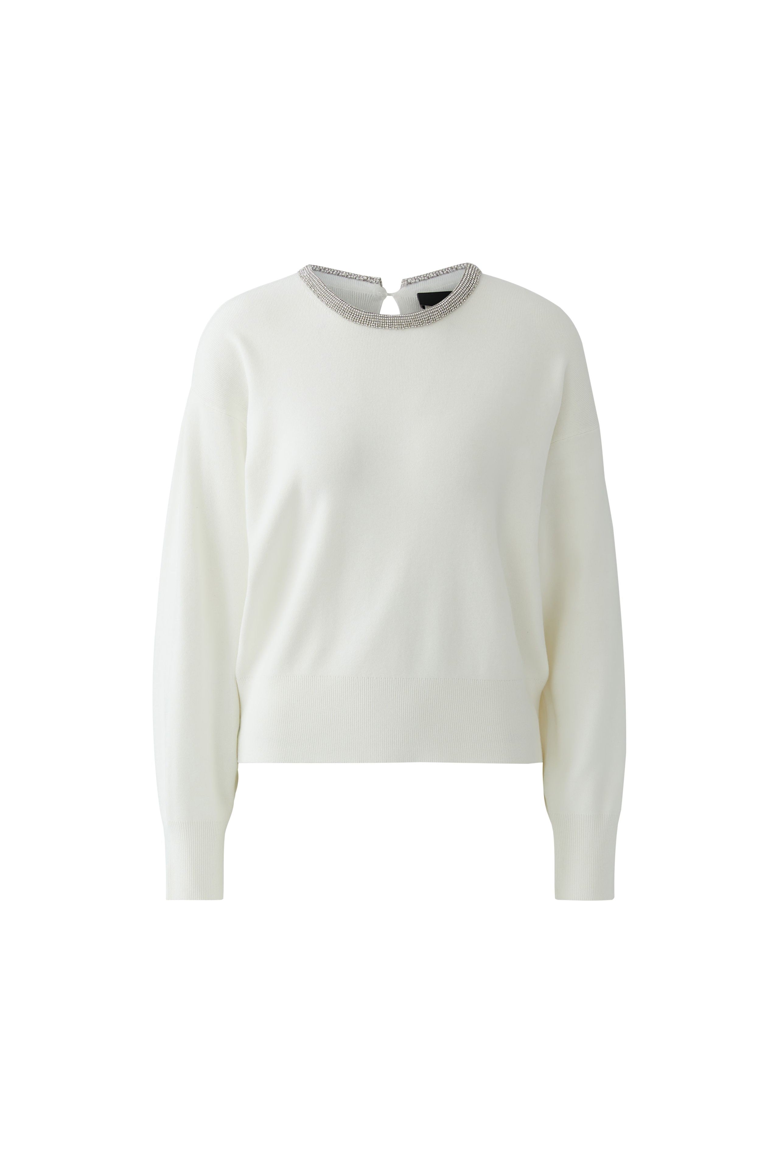 Oui off white knitted jumper with embellished neckline front view