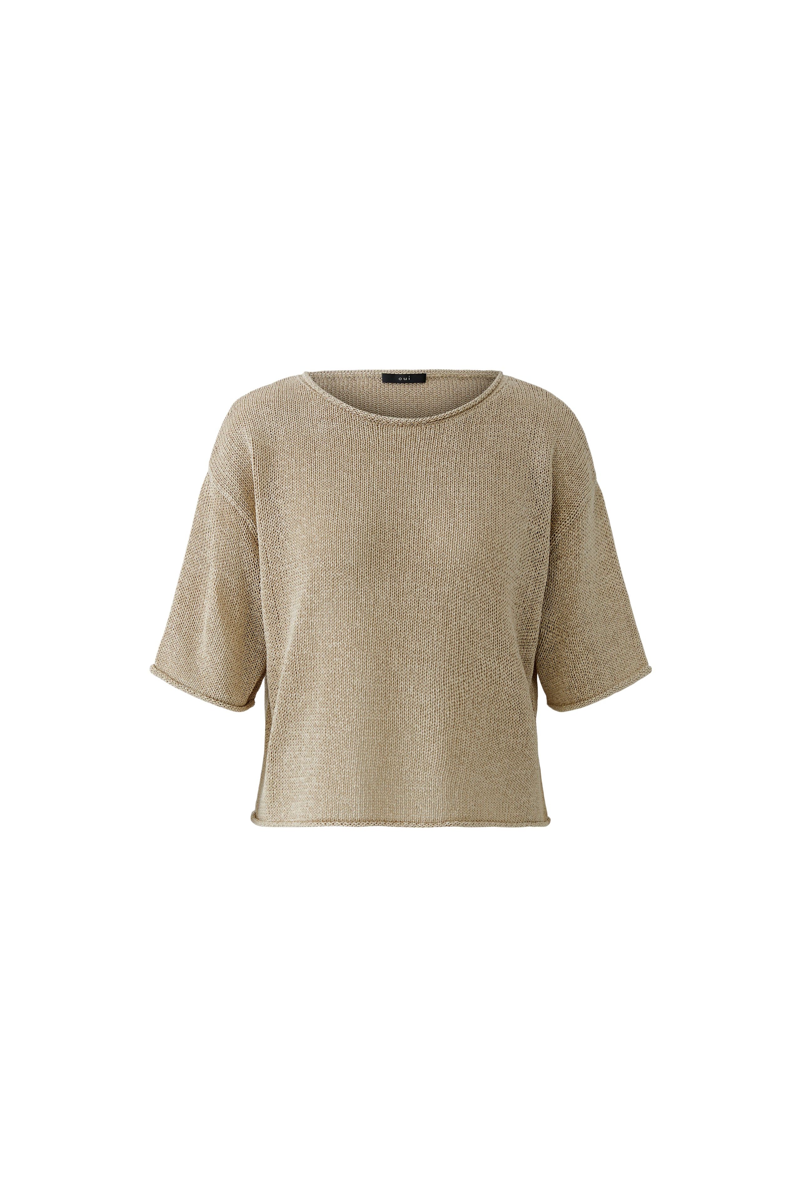 Oui beige short sleeve knitted jumper front view