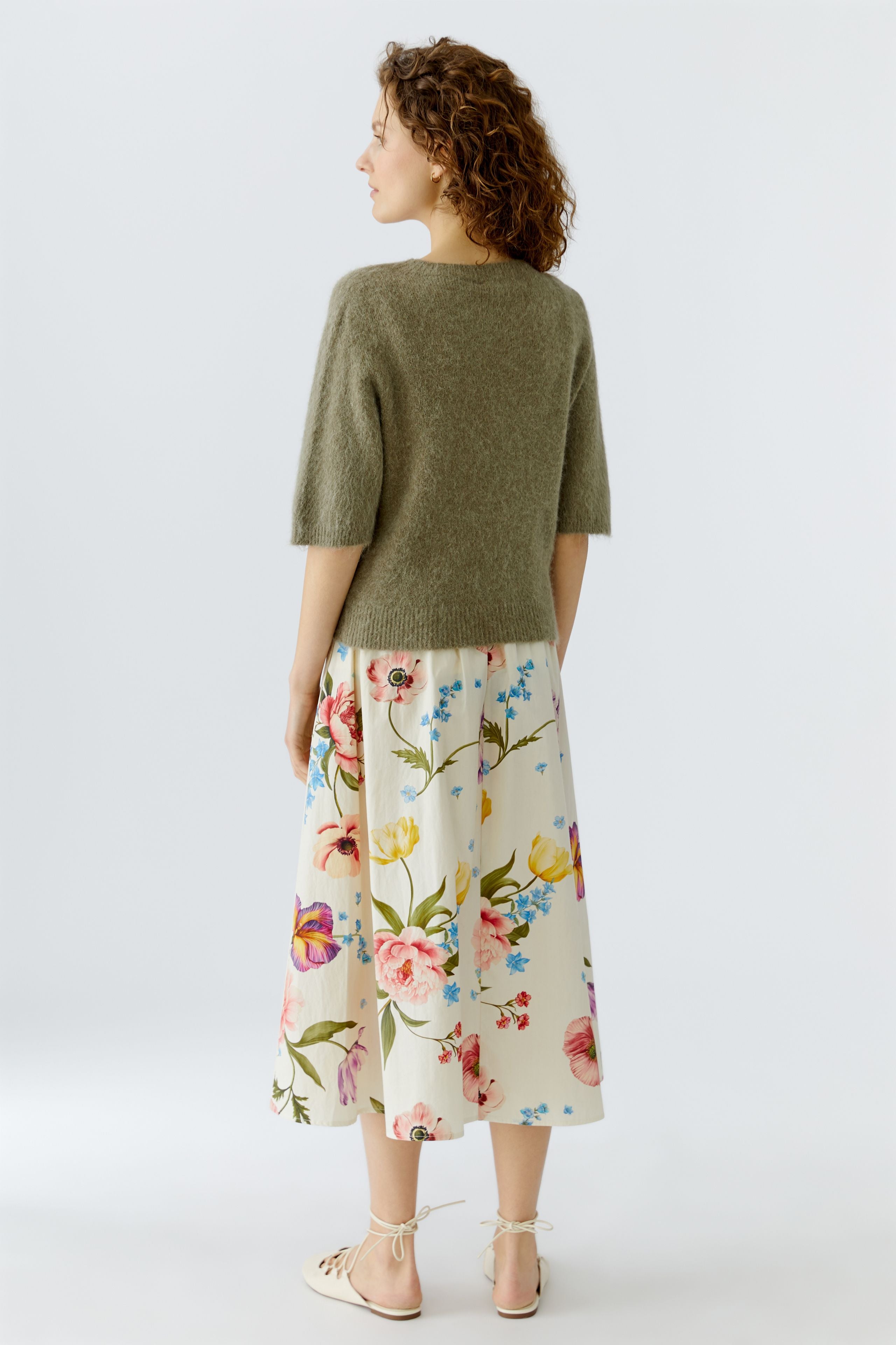 Oui olive green soft knitted jumper – back view