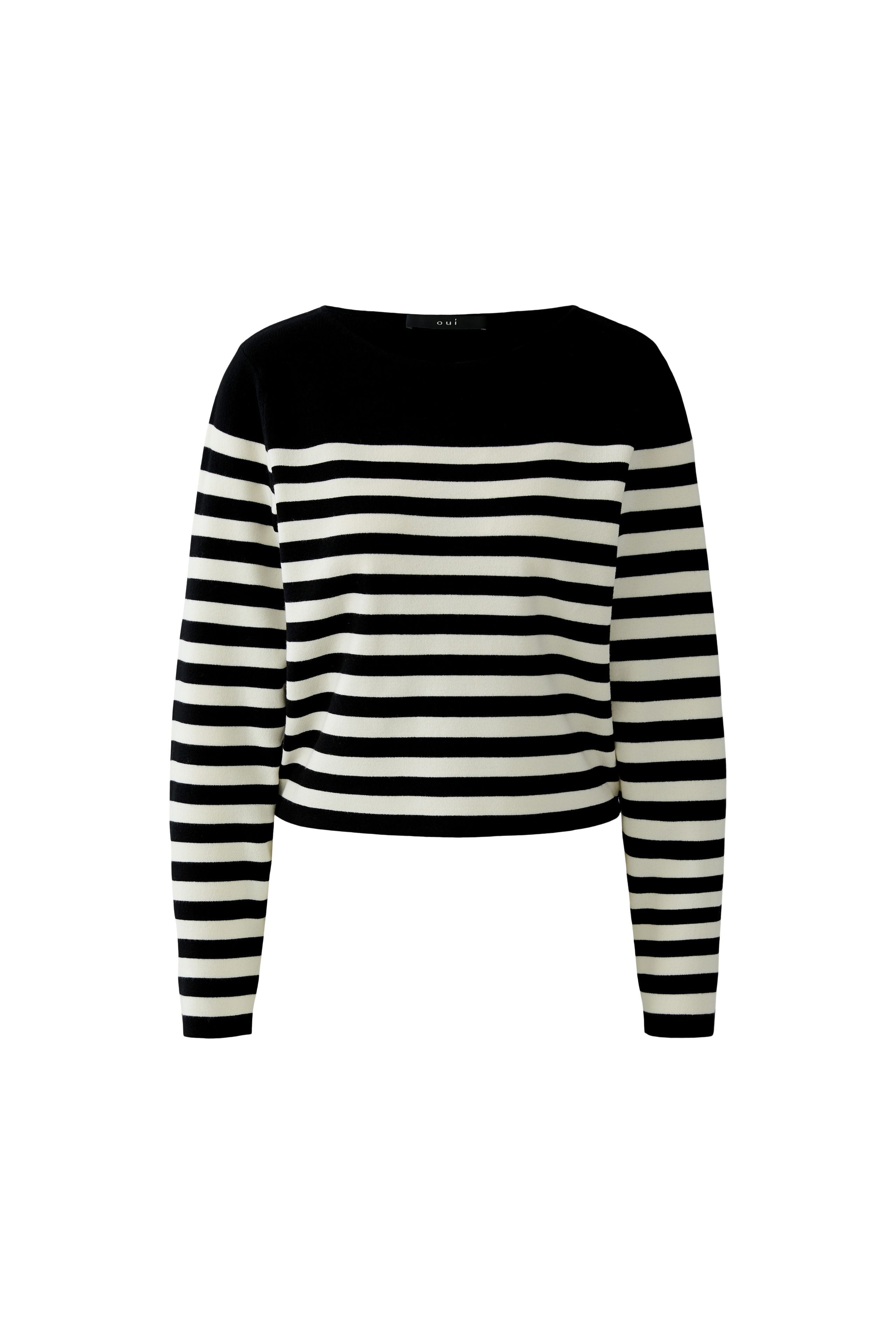 Oui cropped Breton stripe fine knit jumper product front view