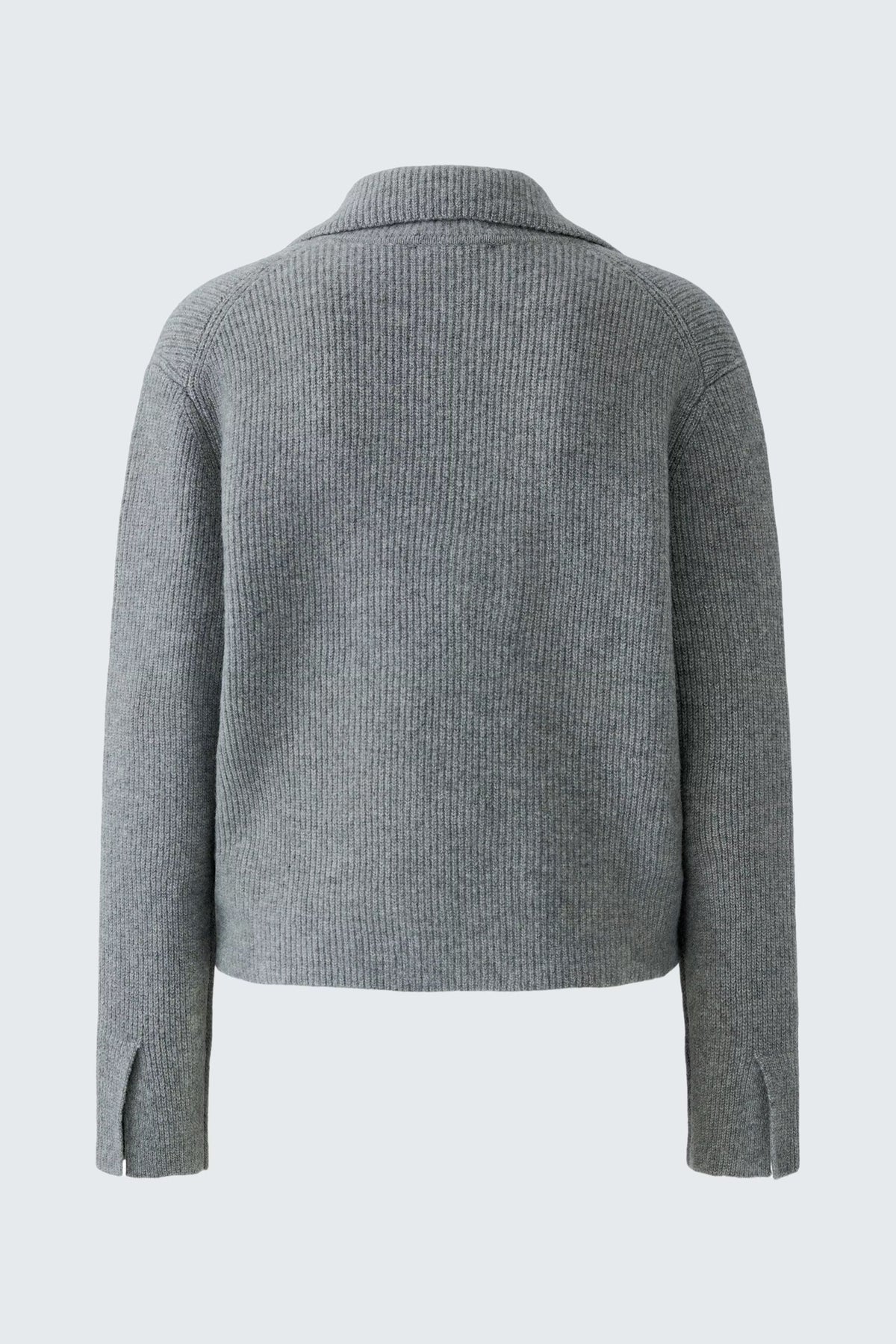Oui grey wool blend knitted jacket with cropped straight hem – product back view