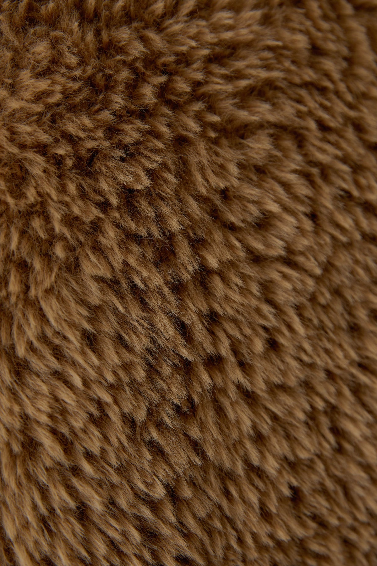 Oui brown faux fur knitted gilet with soft textured pile – fabric close-up