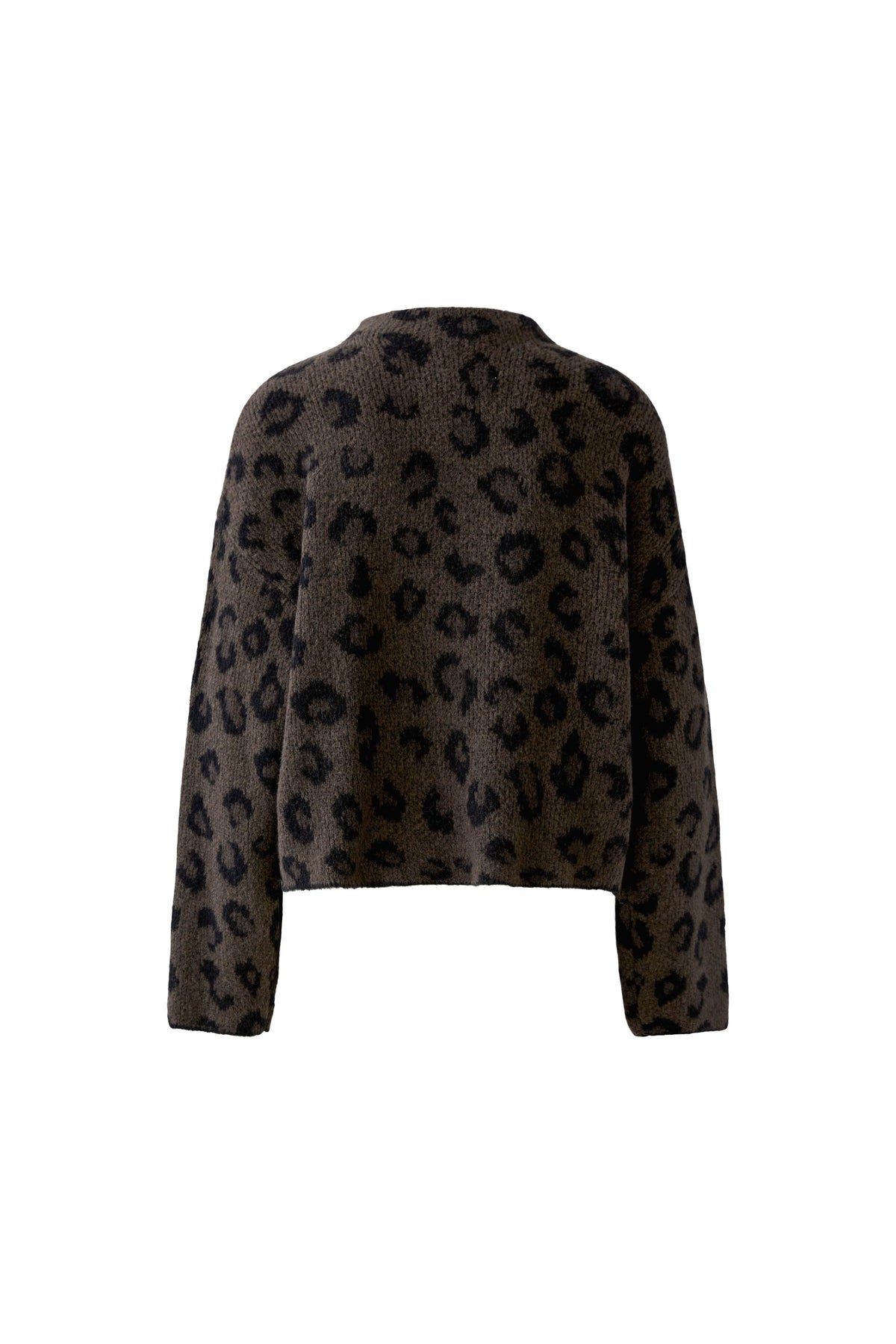 Oui brown cropped leopard knit jumper with straight hem – product back view