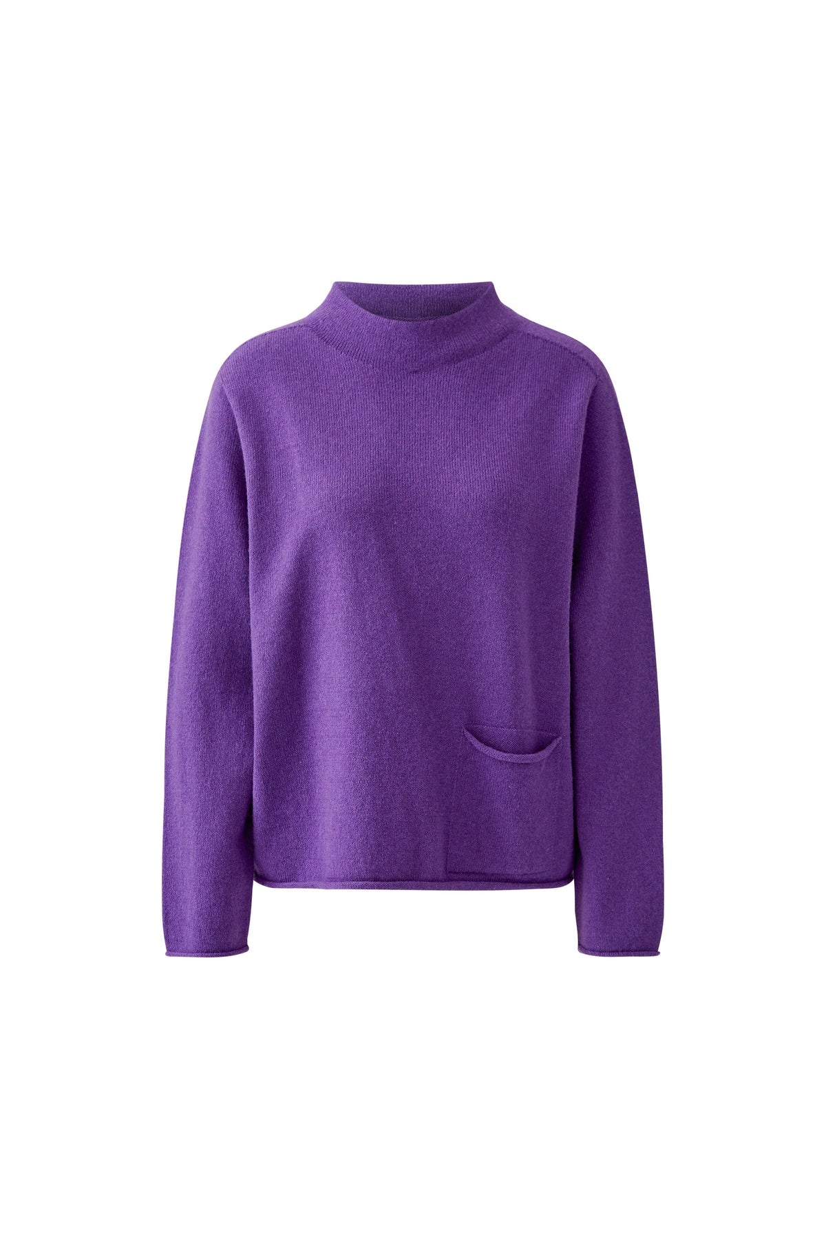 Oui purple wool blend pocket jumper with stand collar and long sleeves – product front view