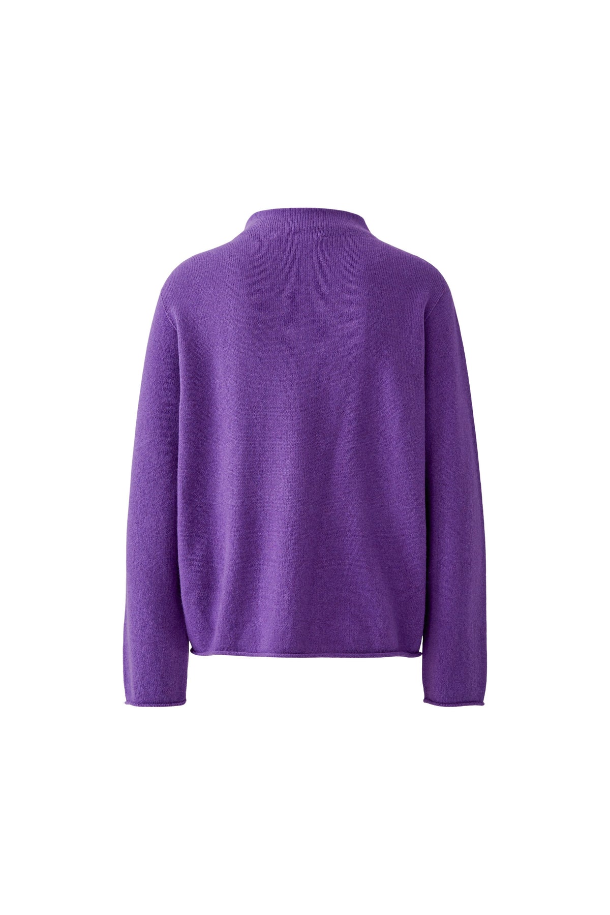 Oui purple seamless wool modal jumper with relaxed fit and rolled edges – product back view