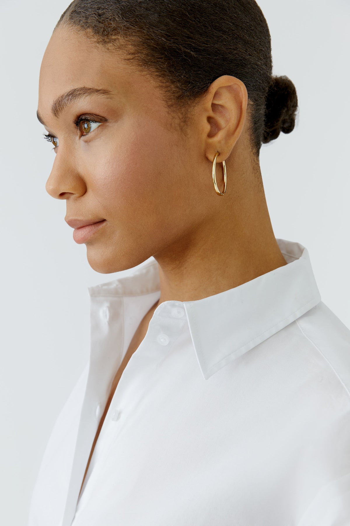 Oui white cotton blend shirt – classic collar detail