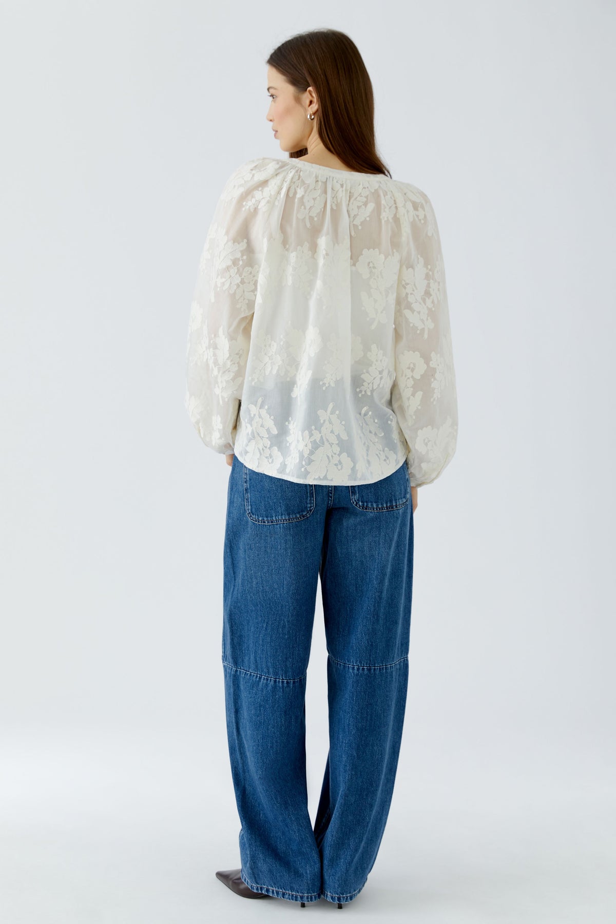 Oui semi-sheer floral blouse – back model view