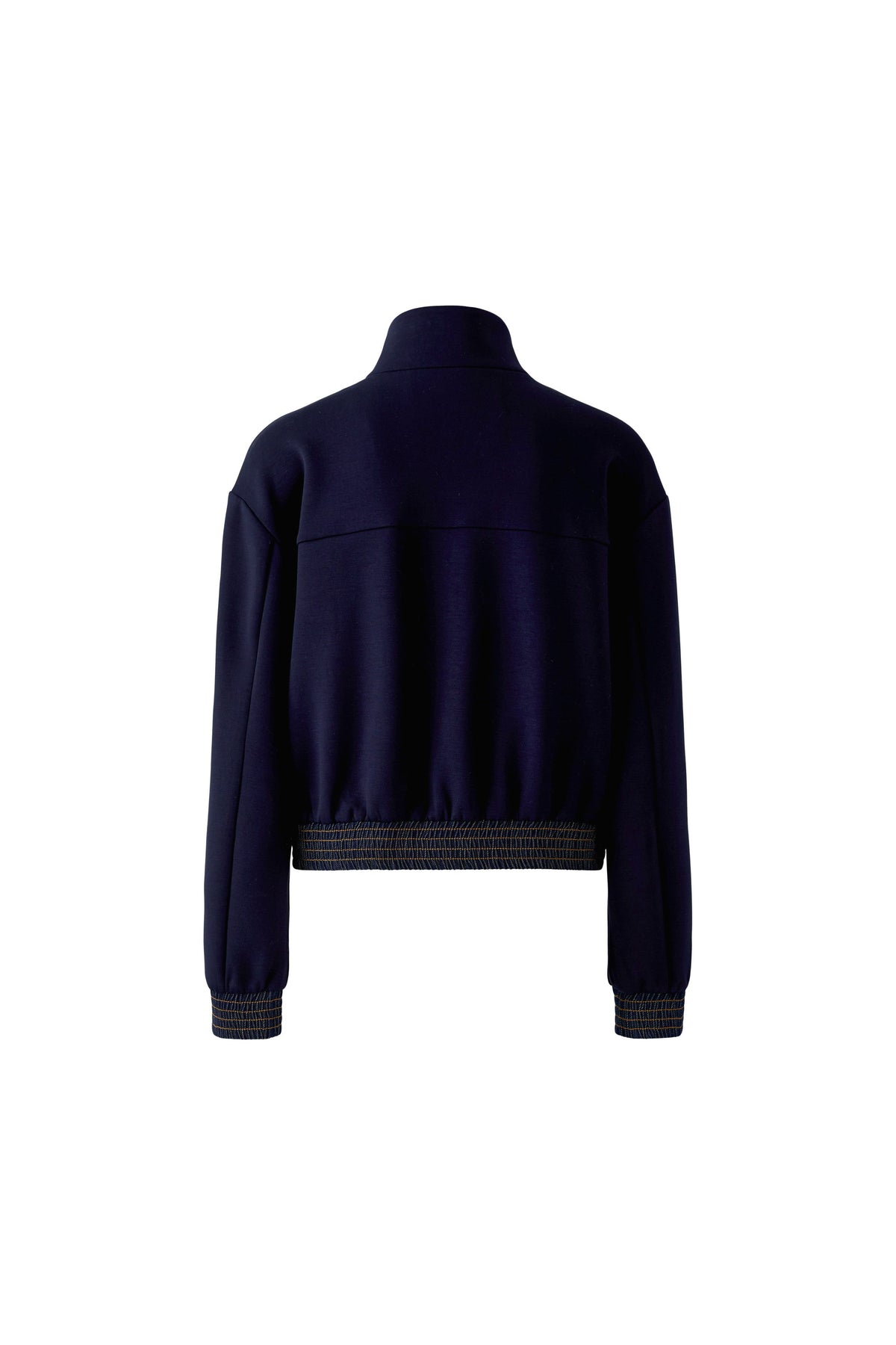 MOui navy cropped scuba blouson jacket with elasticated hem – back product view