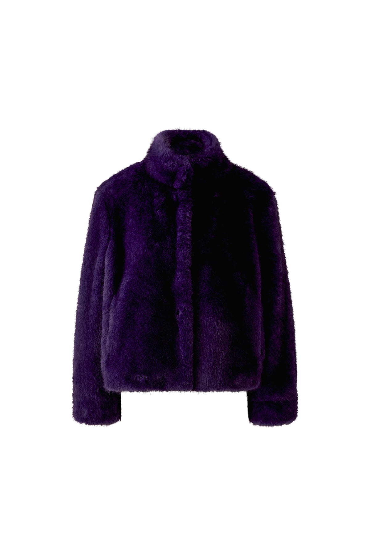Oui purple cropped faux fur high collar jacket product front view