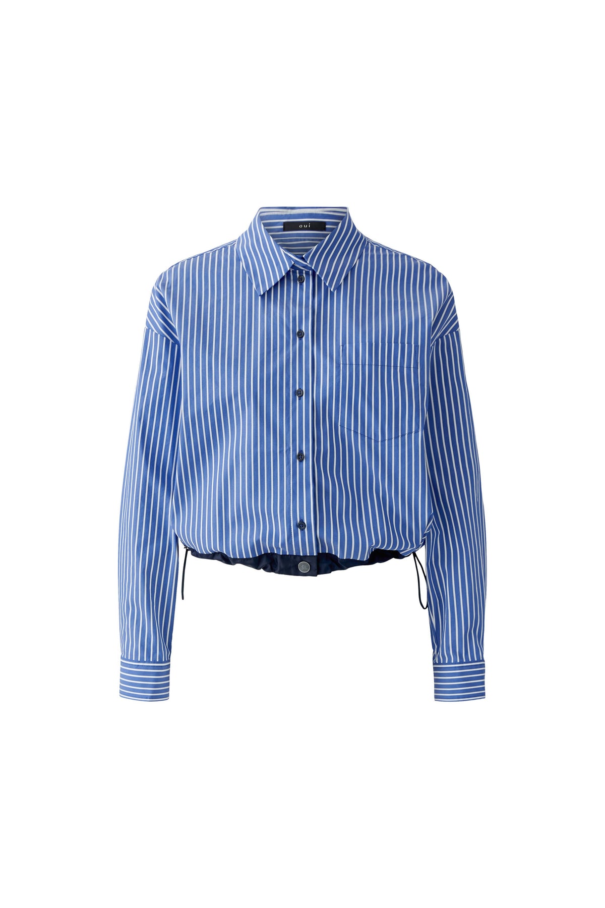 Oui blue white cropped striped shirt product front view