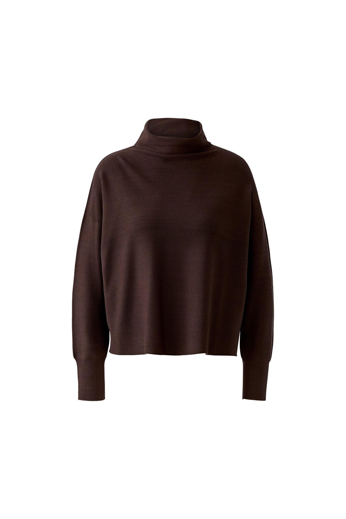 Oui Chocolate Torte brown fine knit turtleneck jumper – angled product view