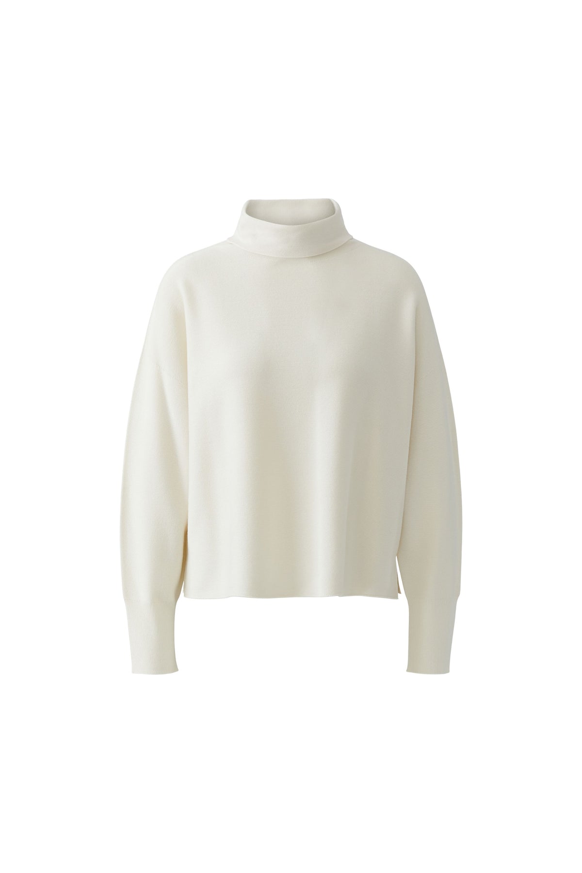 Oui Off White fine knit turtleneck jumper with ribbed cuffs – product front view
