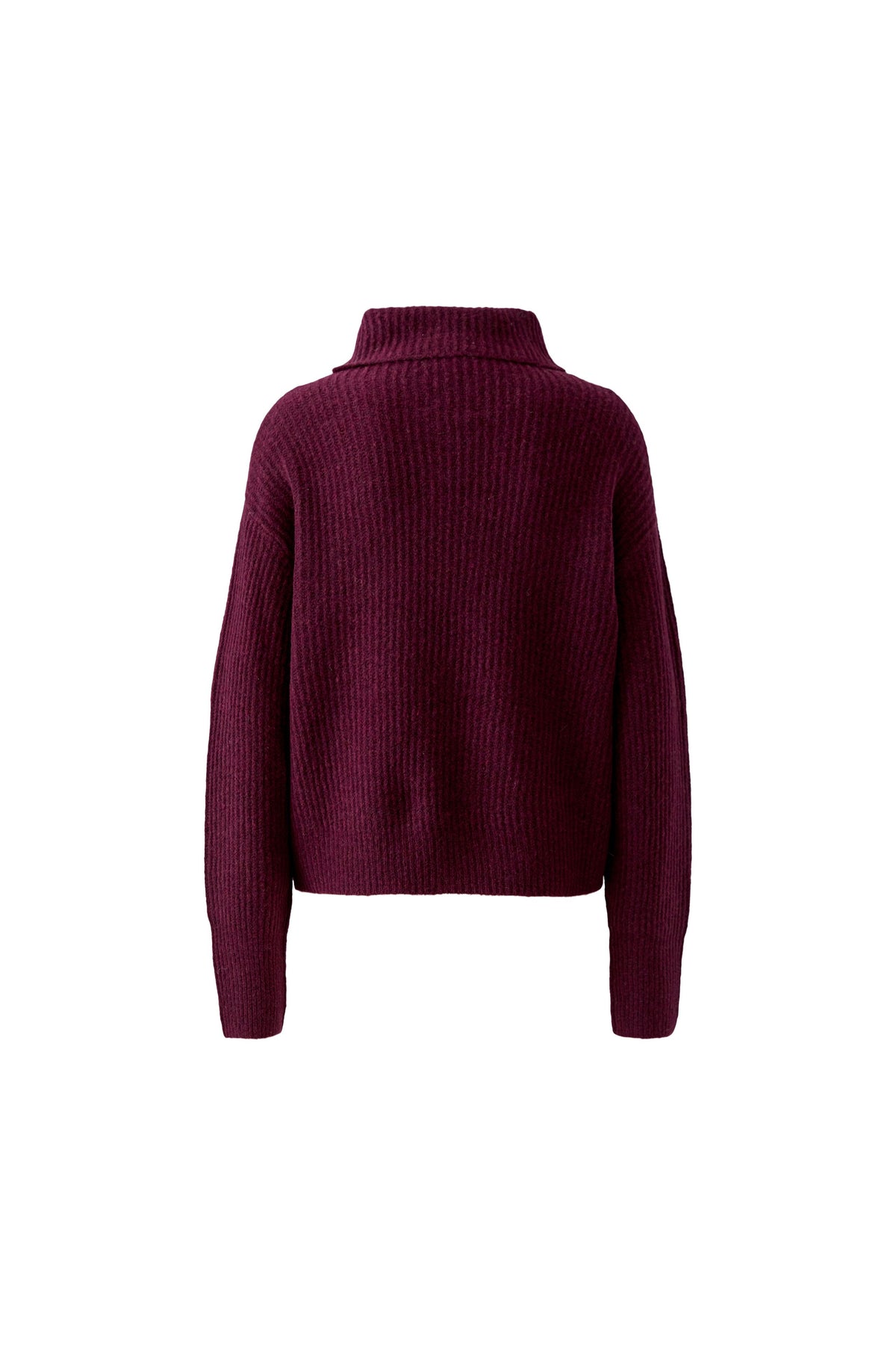 Oui burgundy ribbed roll neck jumper with high collar – product back view
