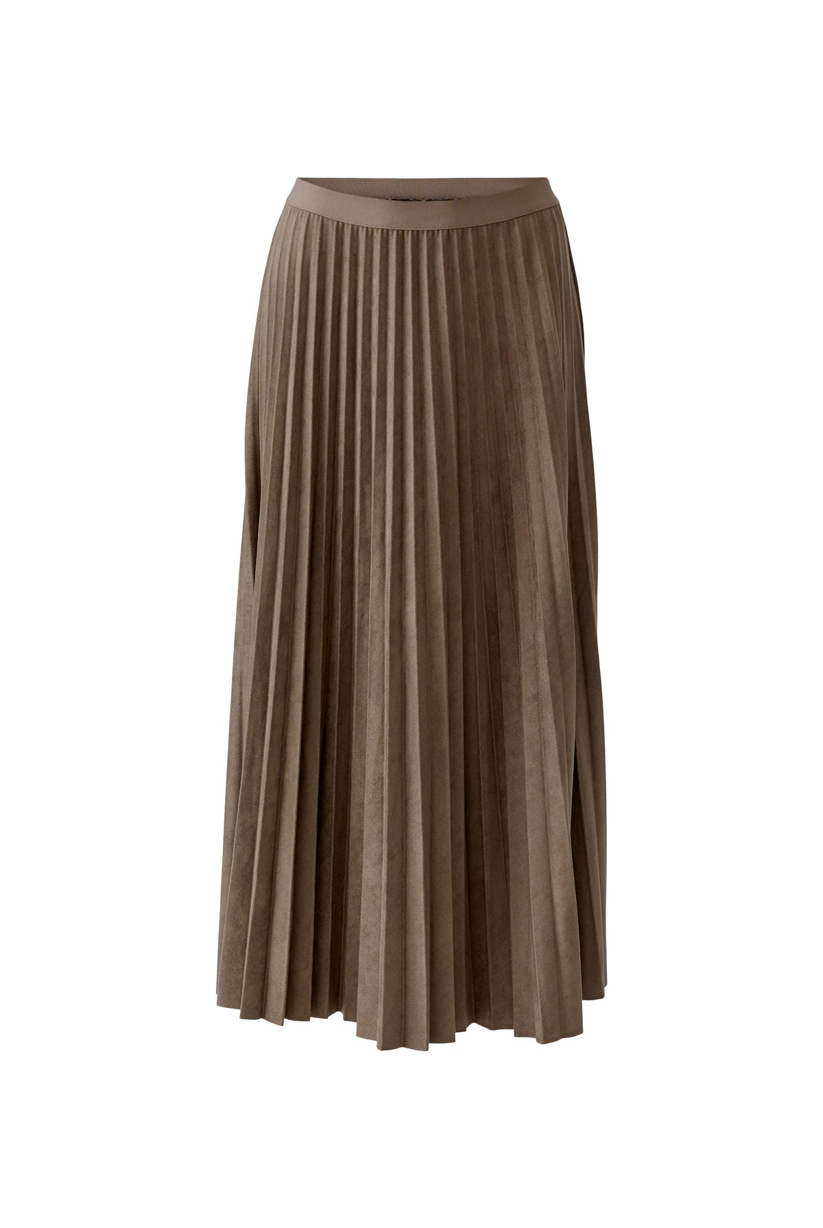 Oui brown pleated midi skirt with elasticated waistband – product front view