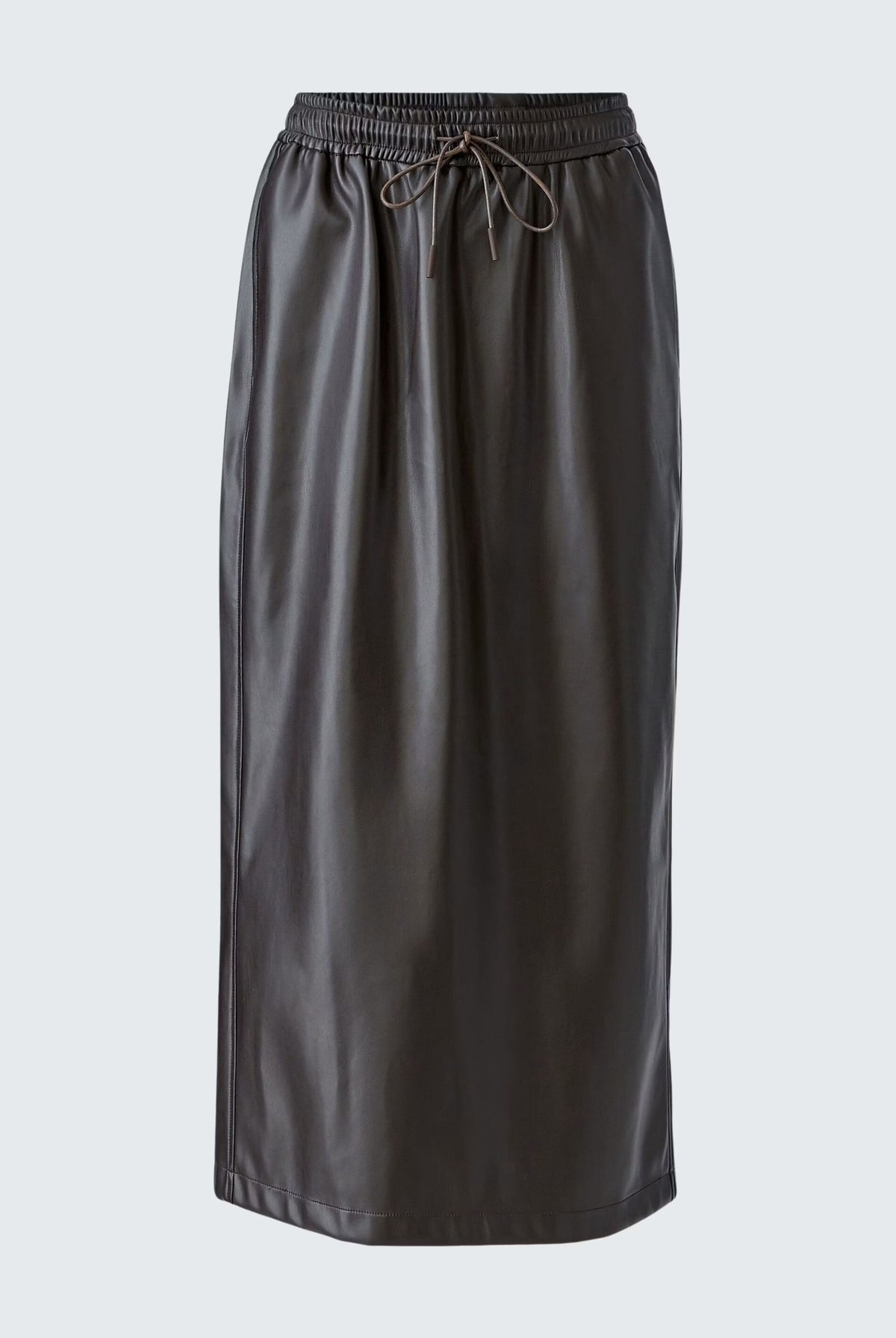 Oui chocolate brown straight-cut faux leather midi skirt – product view