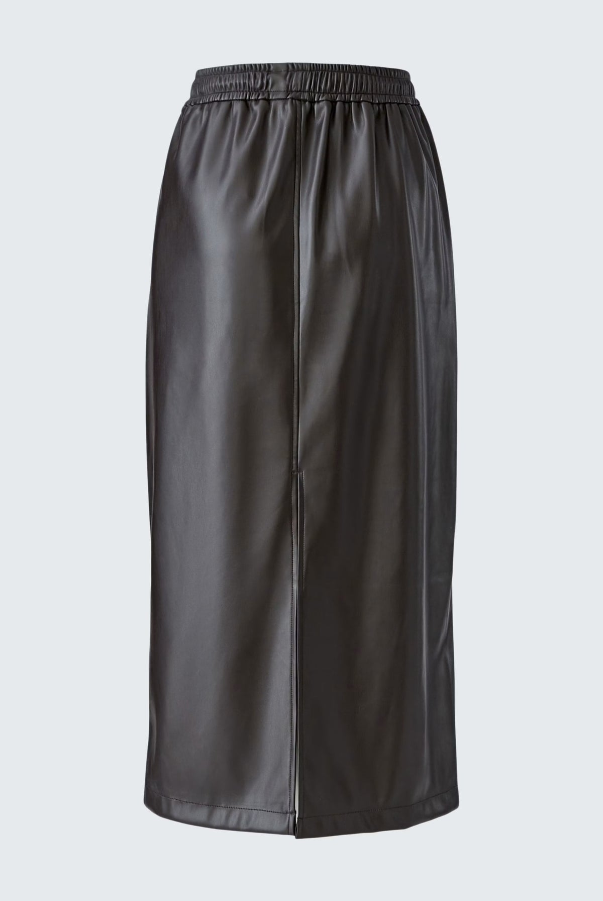 Oui brown leather-look skirt showing long straight silhouette – detail view