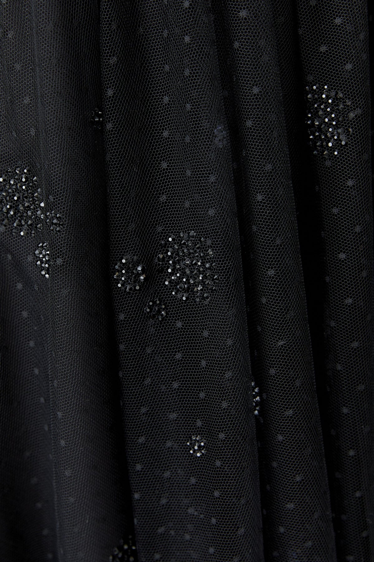 Oui black tulle midi skirt with scattered sparkling stones – fabric detail