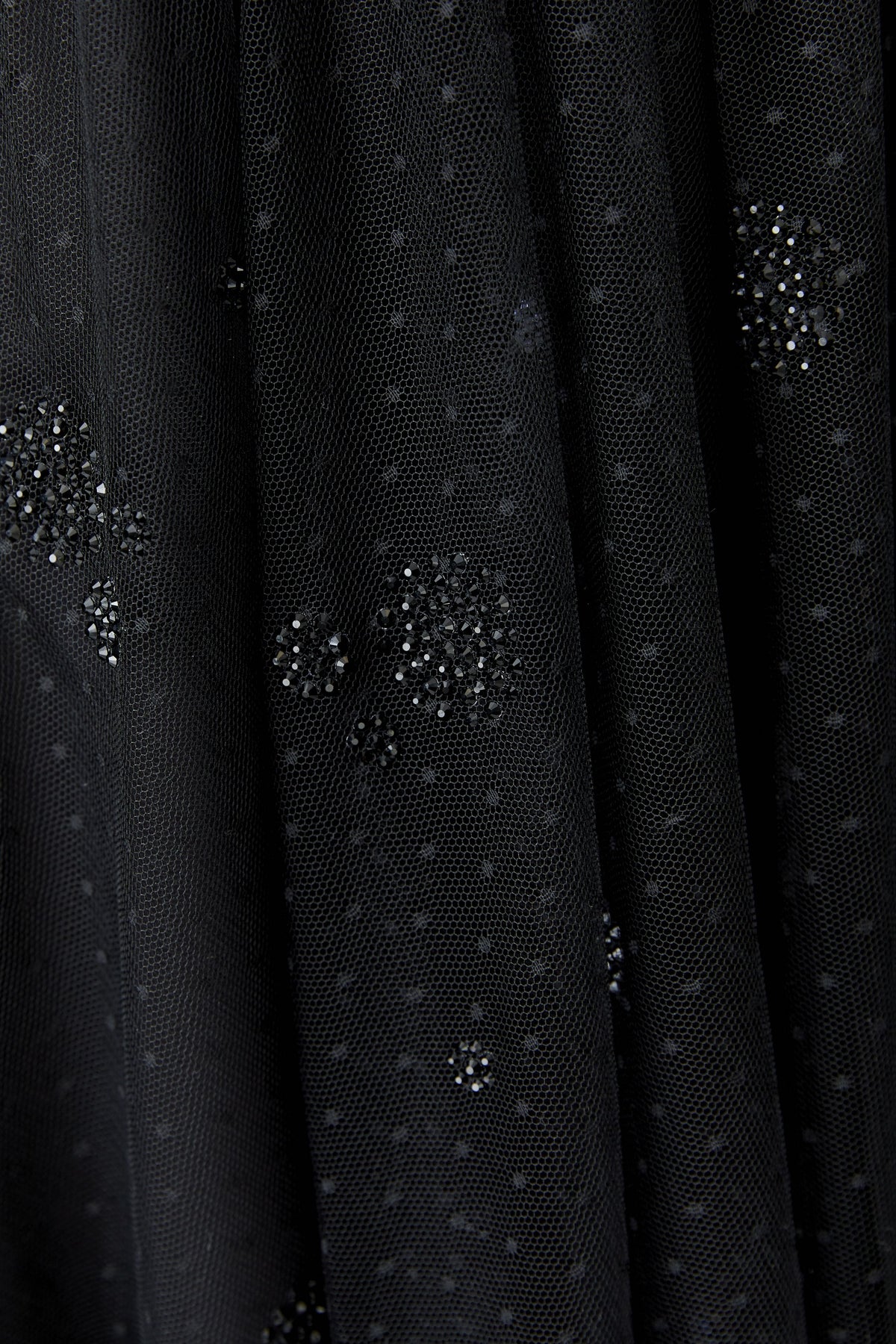 Oui black tulle midi skirt with sparkling stone embellishment – close-up