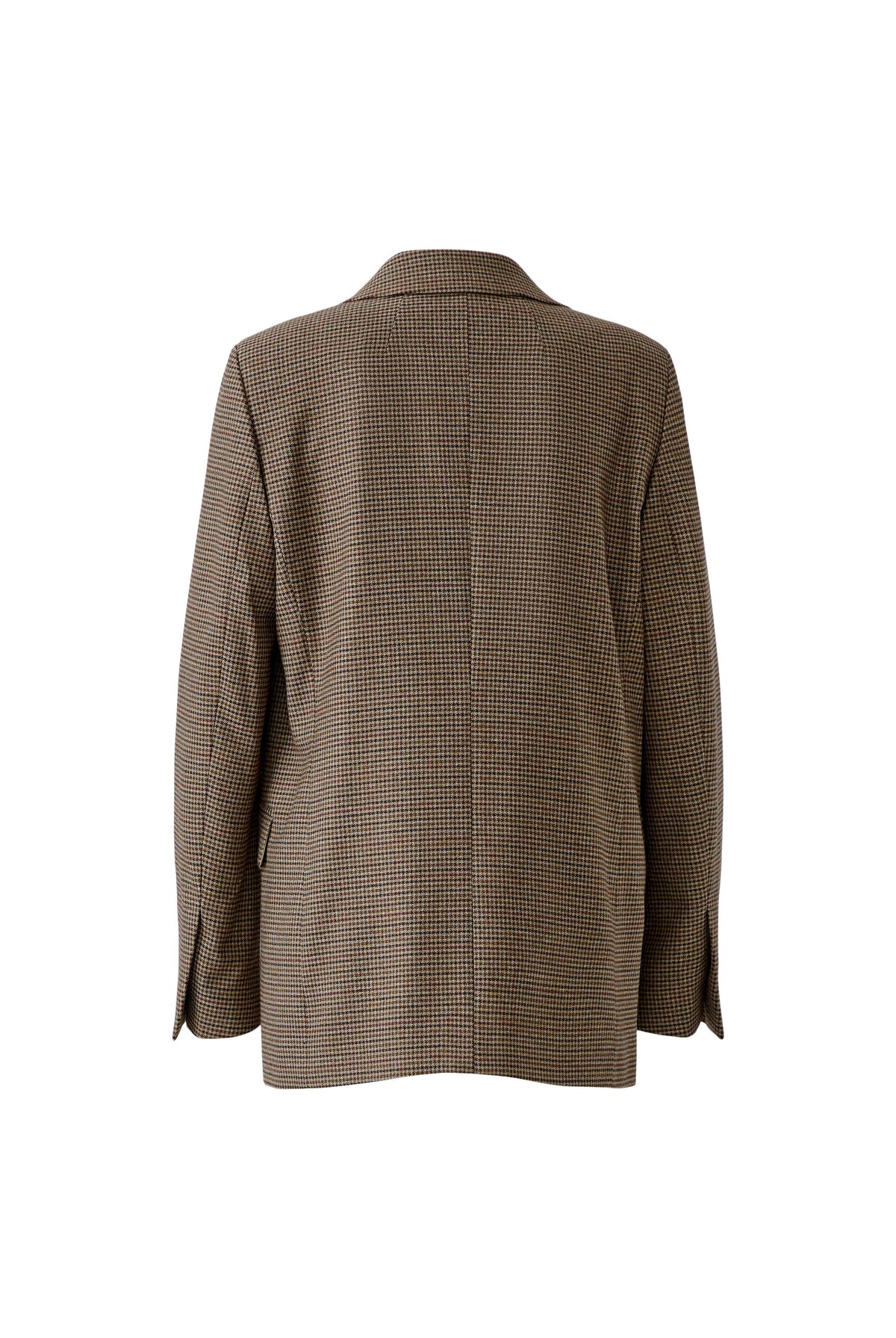 Oui brown micro-check oversized blazer showing straight hem and back tailoring – rear product view