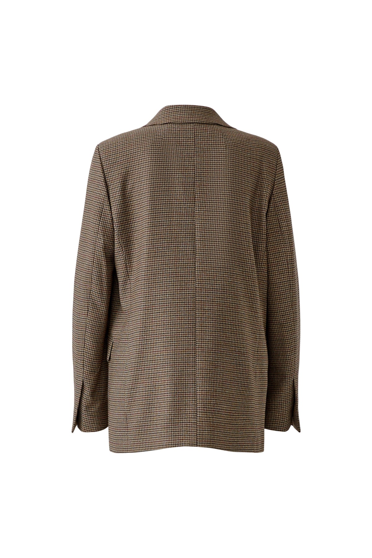 Oui brown micro-check oversized blazer showing straight hem and back tailoring – rear product view