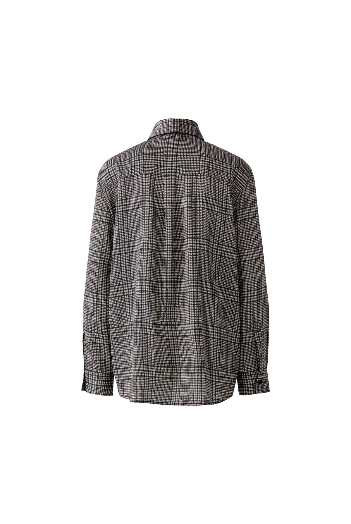 Oui brown check long-sleeve blouse with slightly longer hem – product back view