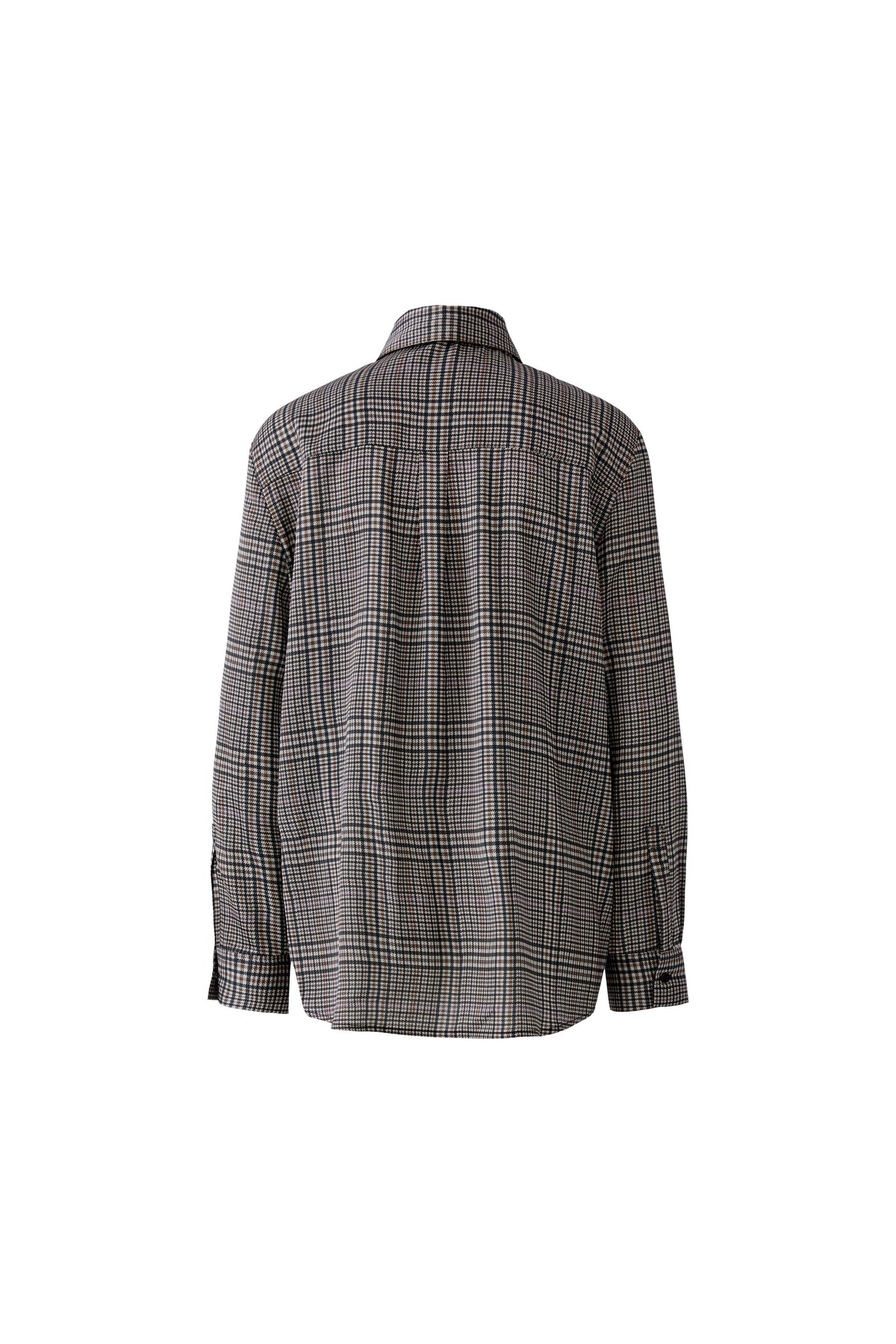 Oui brown check long-sleeve blouse with slightly longer hem – product back view