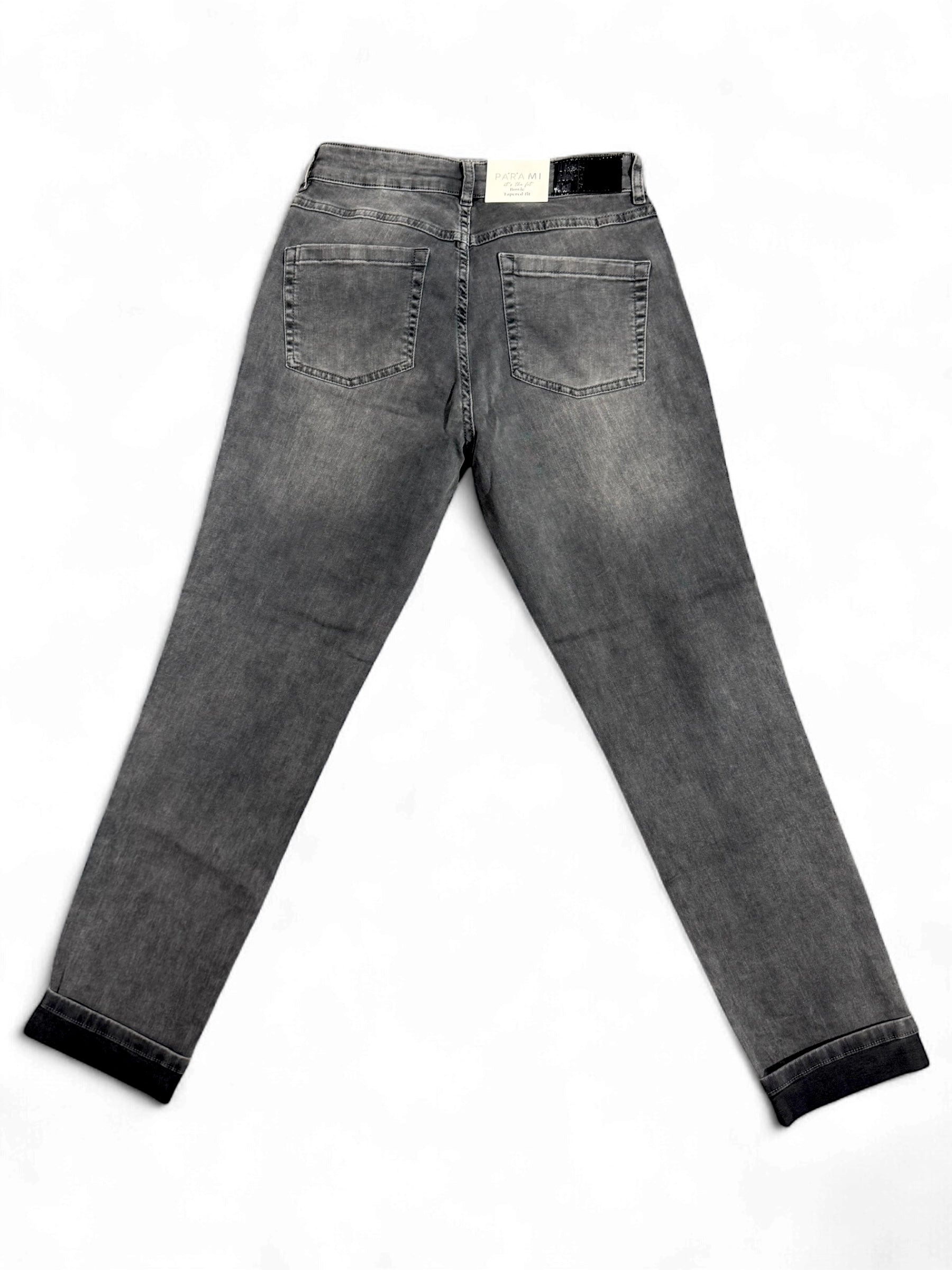 Back view of Para Mi Bowie jeans in washed grey finish