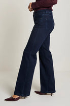 Wide leg stretch denim jeans in pure indigo by Para Mi