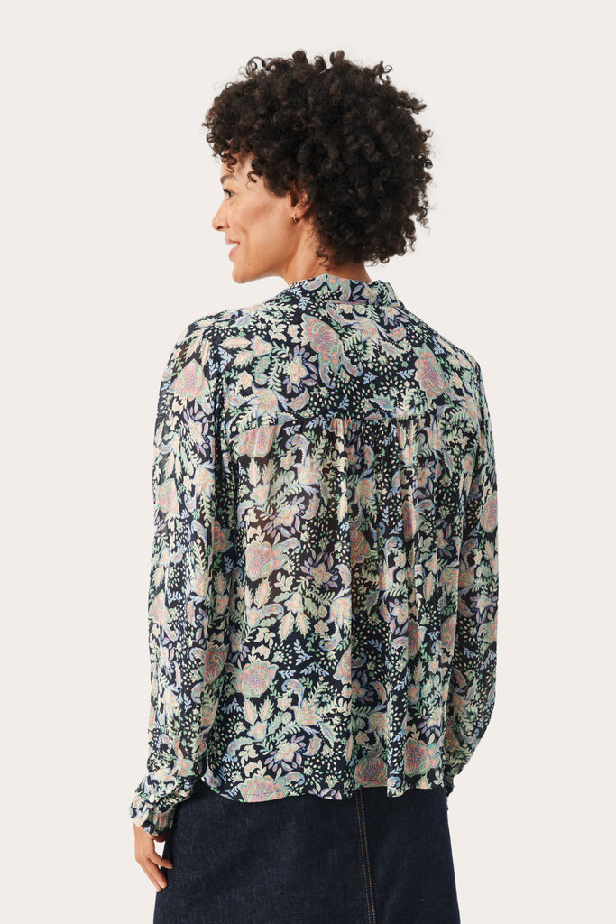Part Two Faya Navy/Pink Floral Print Blouse From The Back
