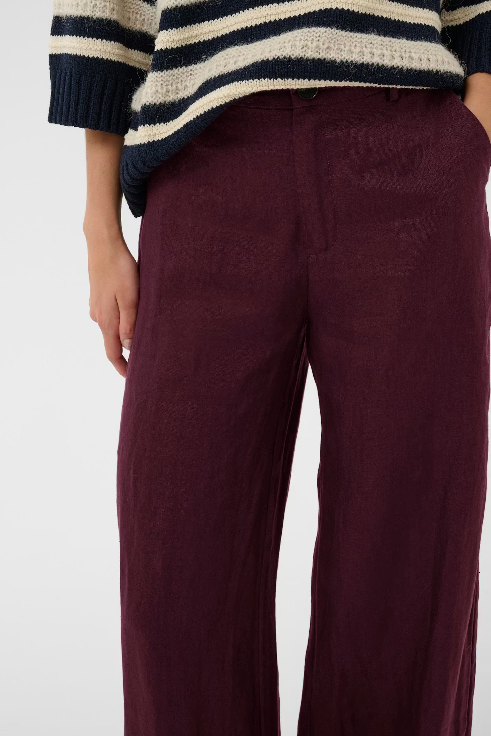 Part Two Ninnes burgundy wide leg linen trousers with pockets