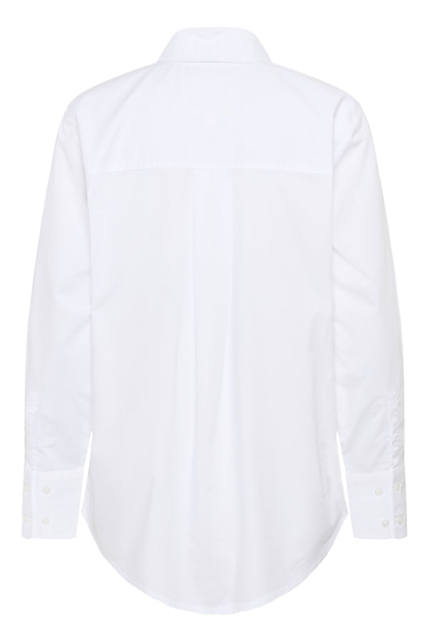 Back view of tailored dressy white cotton shirt with long sleeves