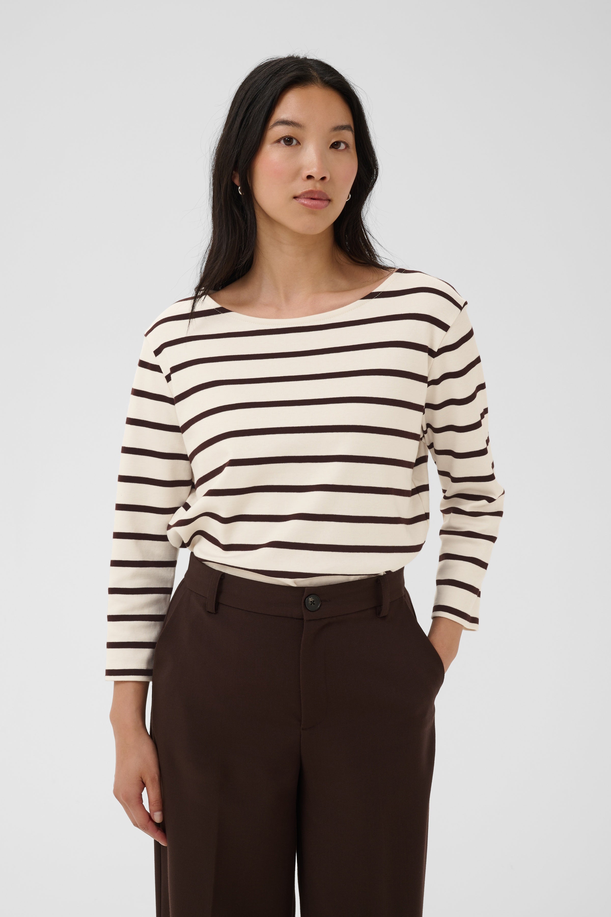 Part Two women’s French-inspired brown pinstripe striped top
