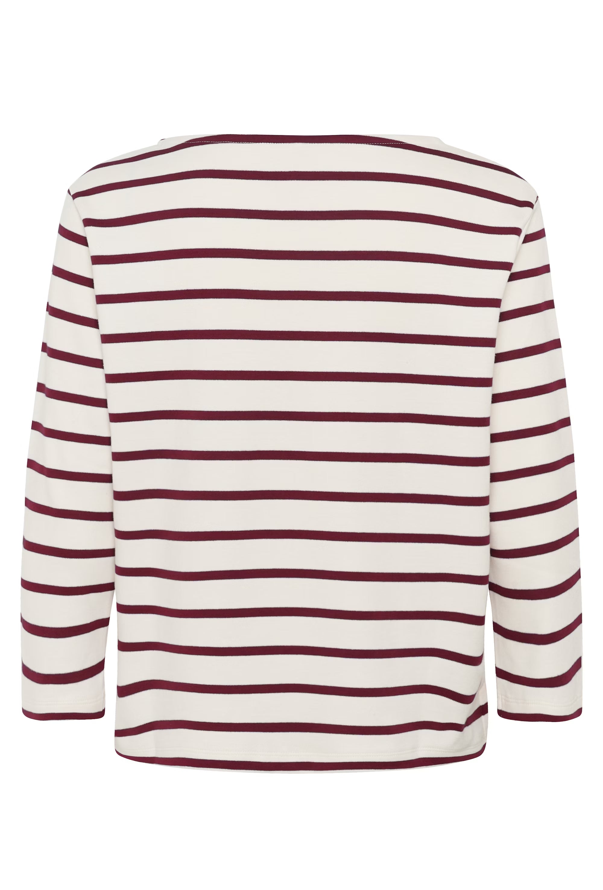 Rear flat lay of Part Two NelaPW striped long-sleeved top in cream with burgundy stripes.