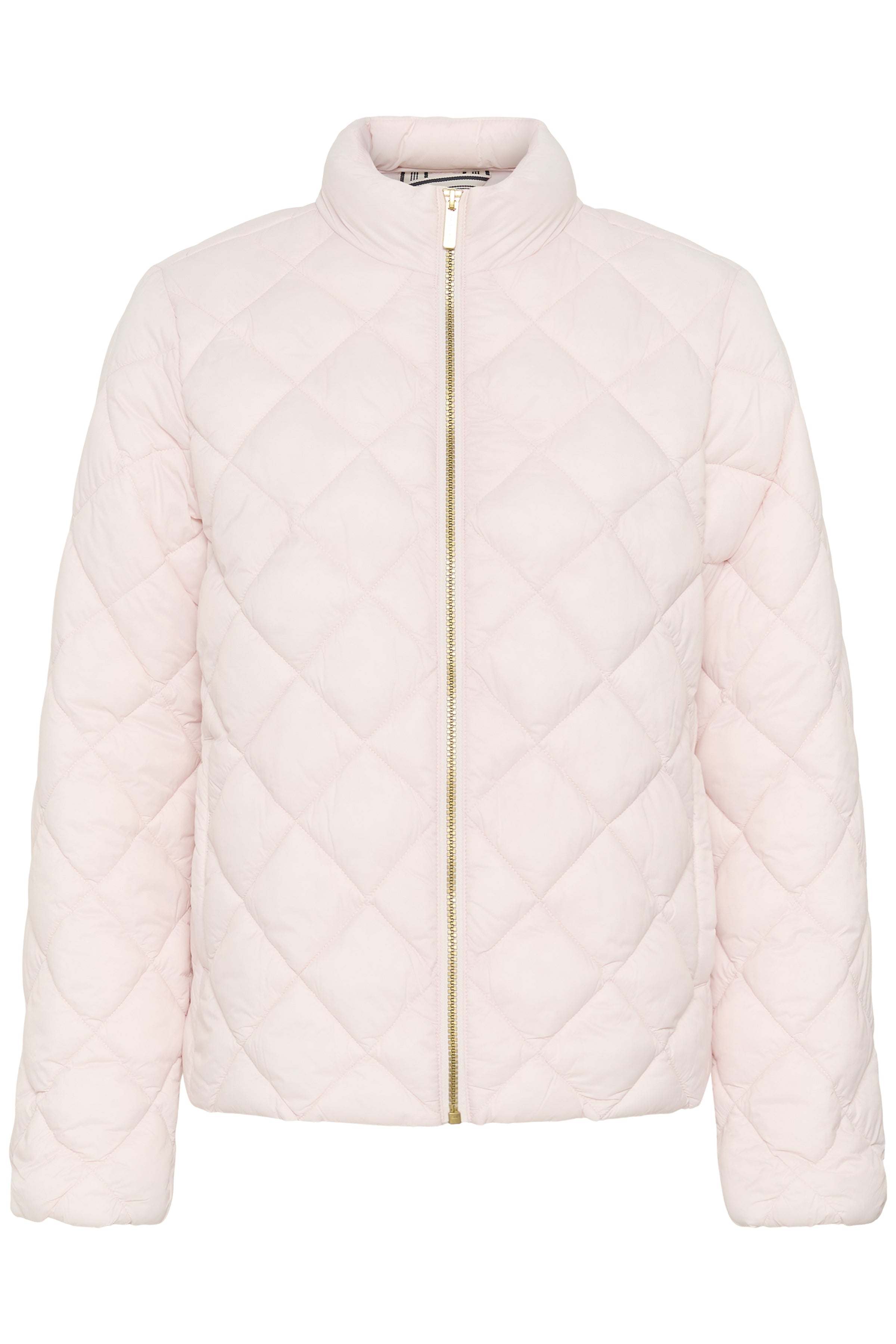 Part Two Olia Short Quilted Jacket pastel pink front view with diamond quilting and zip closure