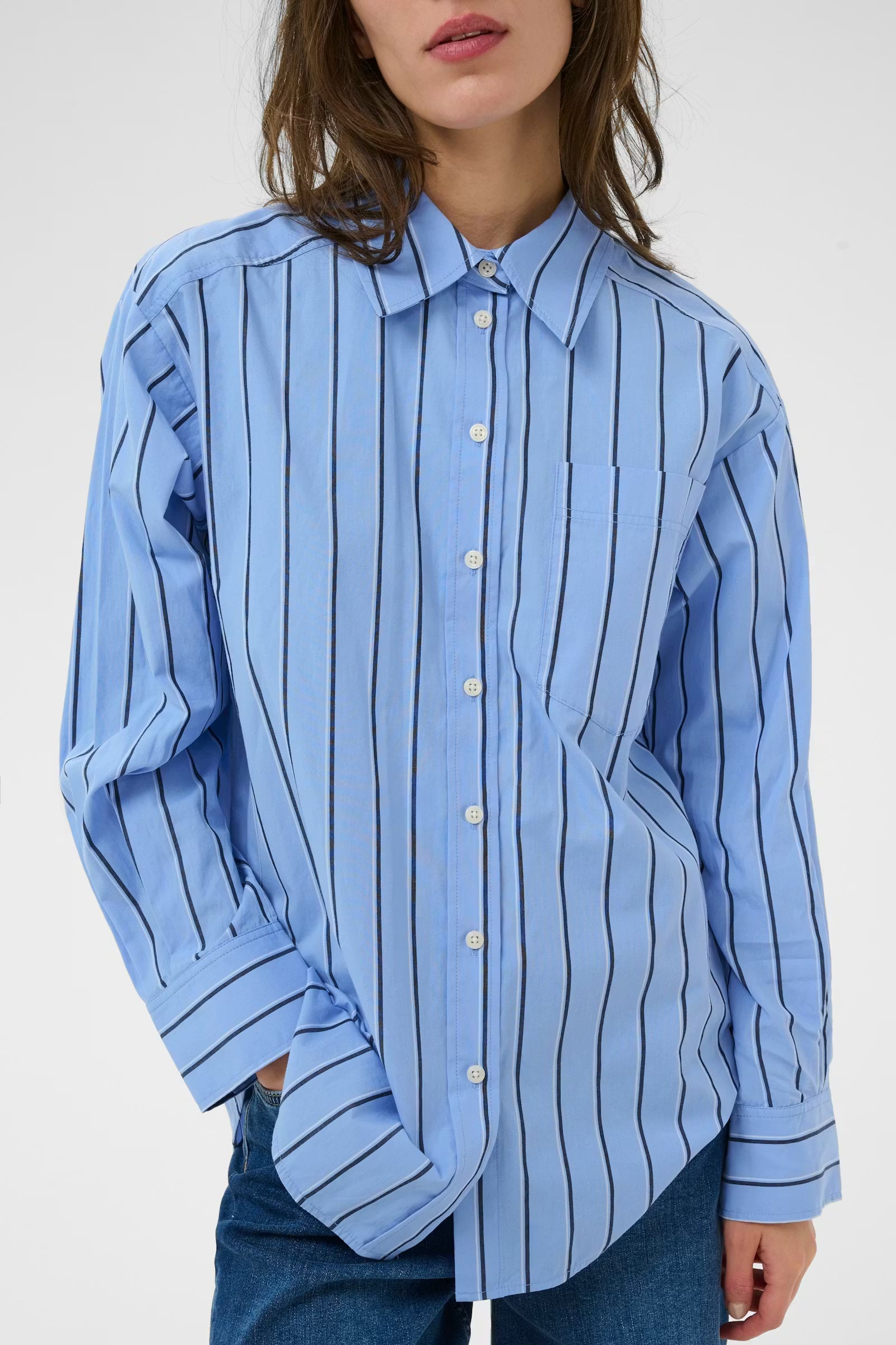 Part Two Annabella striped shirt button front detail