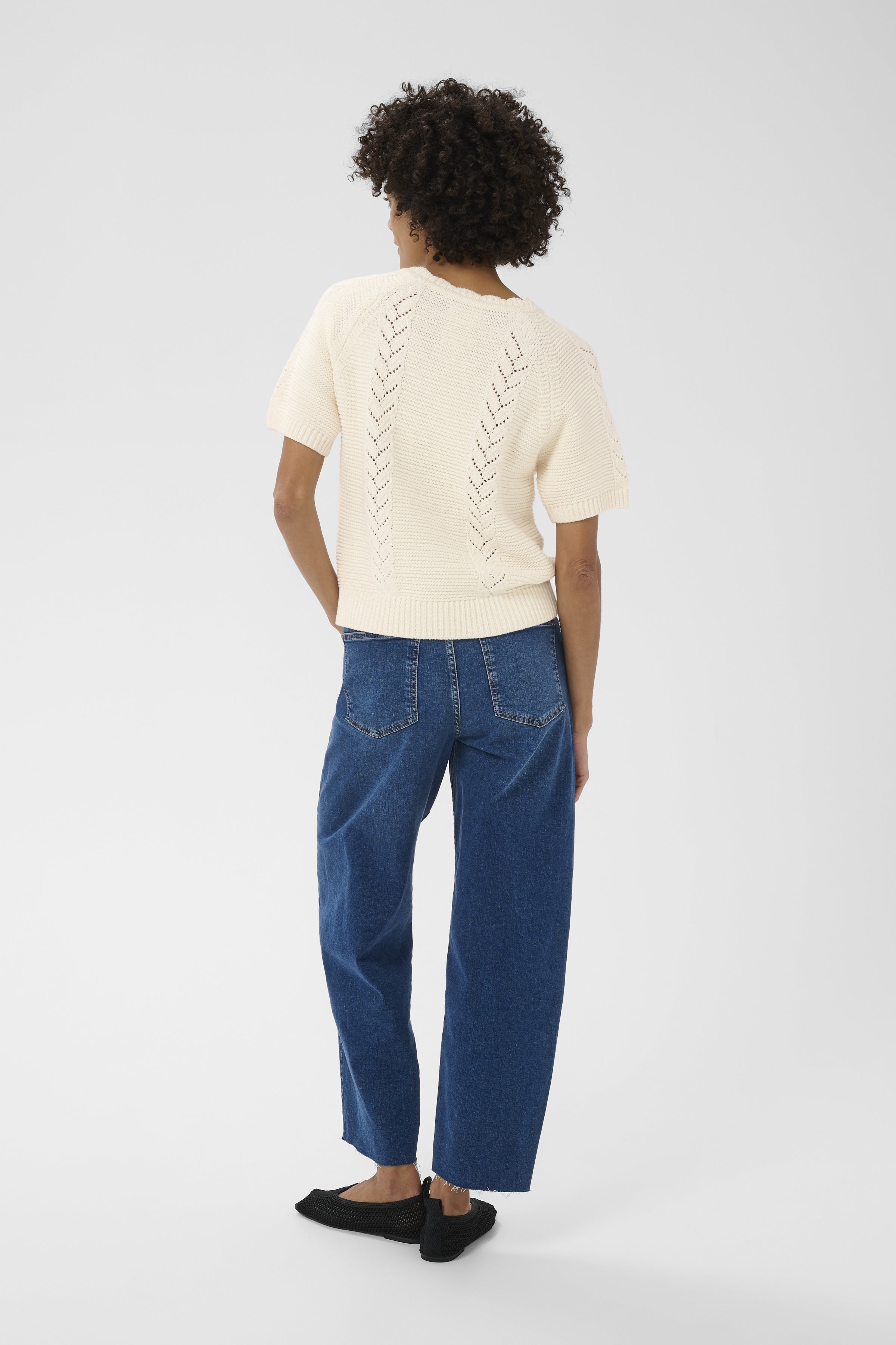 Part Two Anisette cream short sleeve knit jumper back view straight silhouette